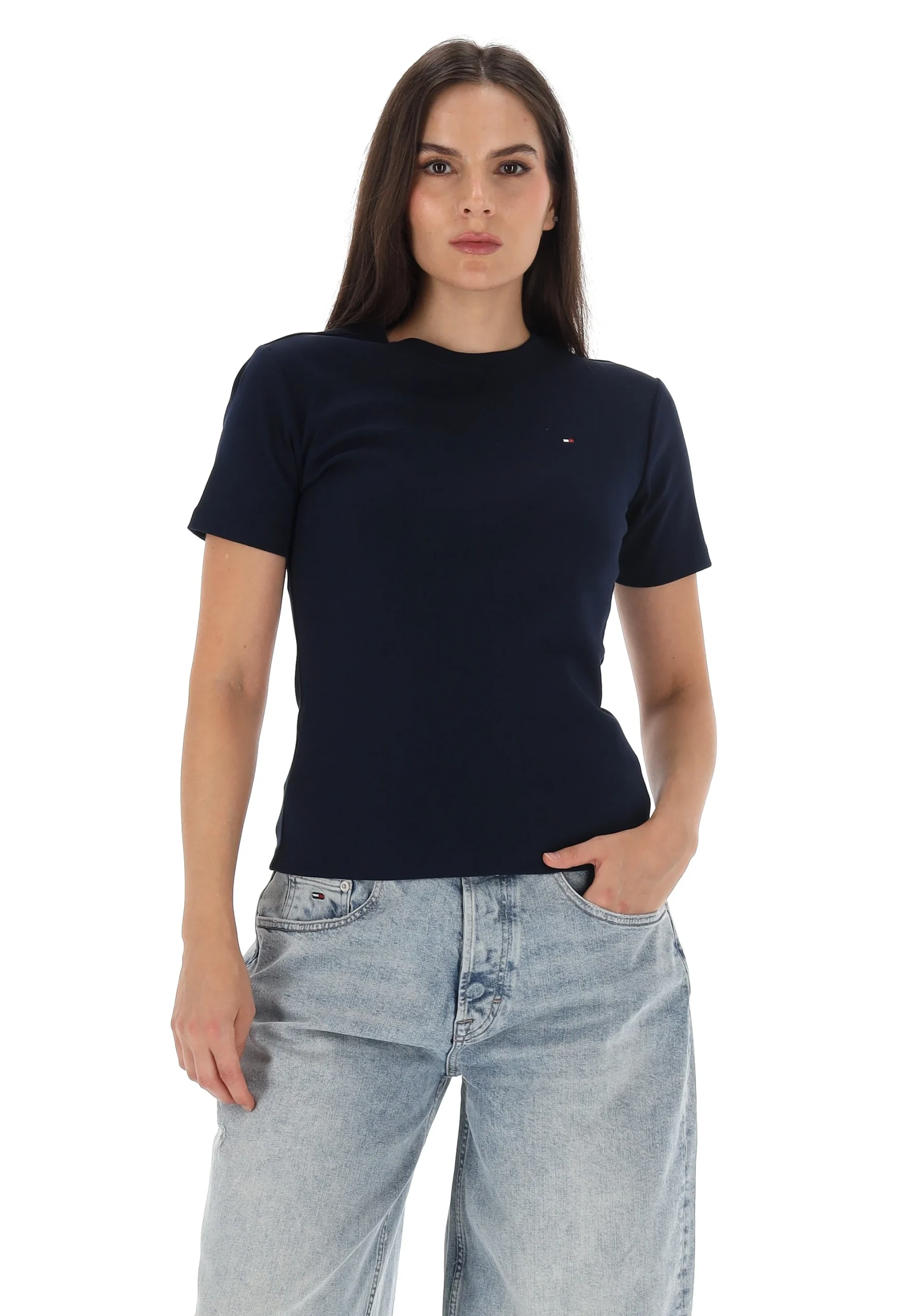 T-shirt in cotone Tommy Hilfiger donna con mini logo ricamato