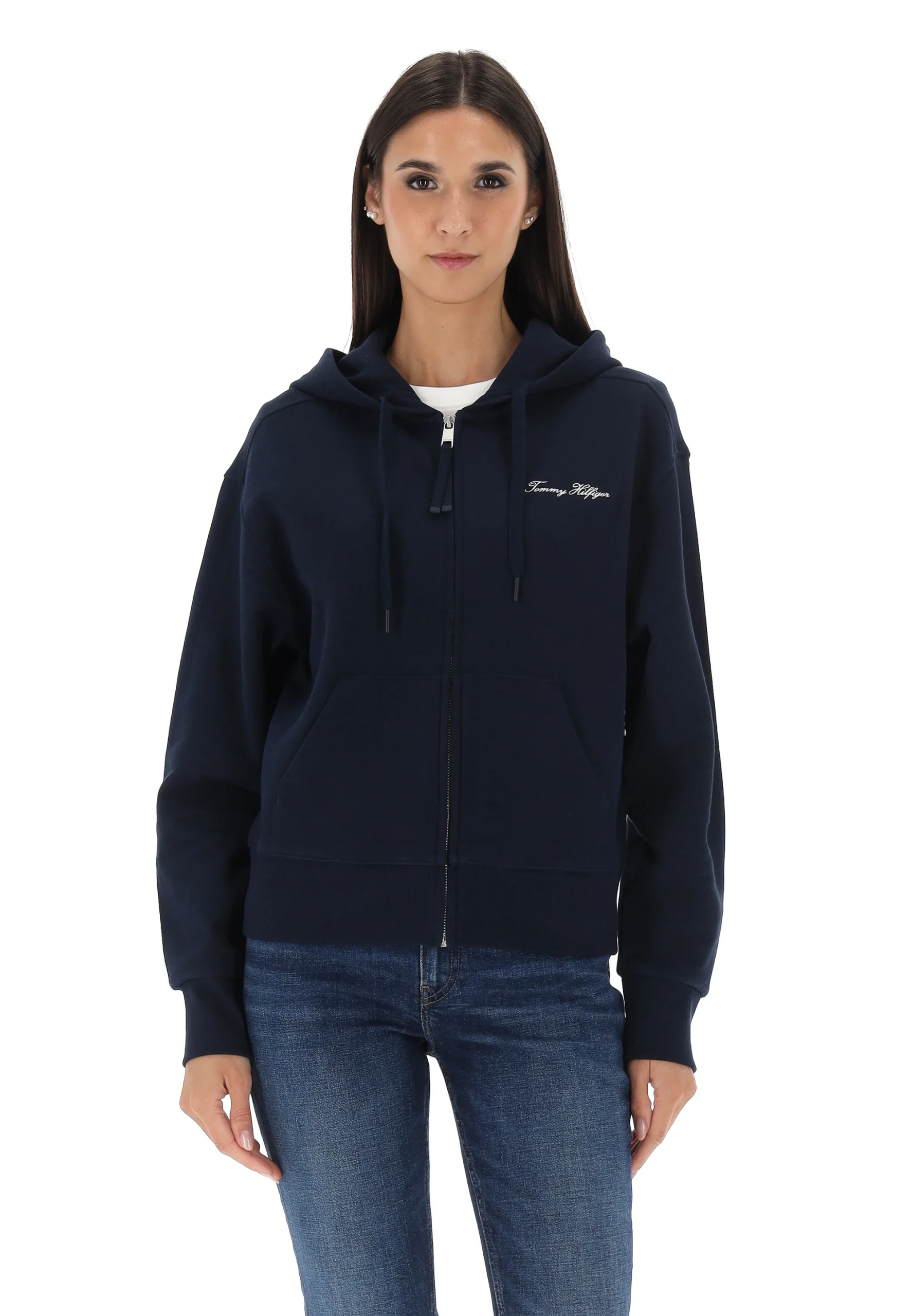Felpa full zip con cappuccio Tommy Hilfiger con scritta logo donna