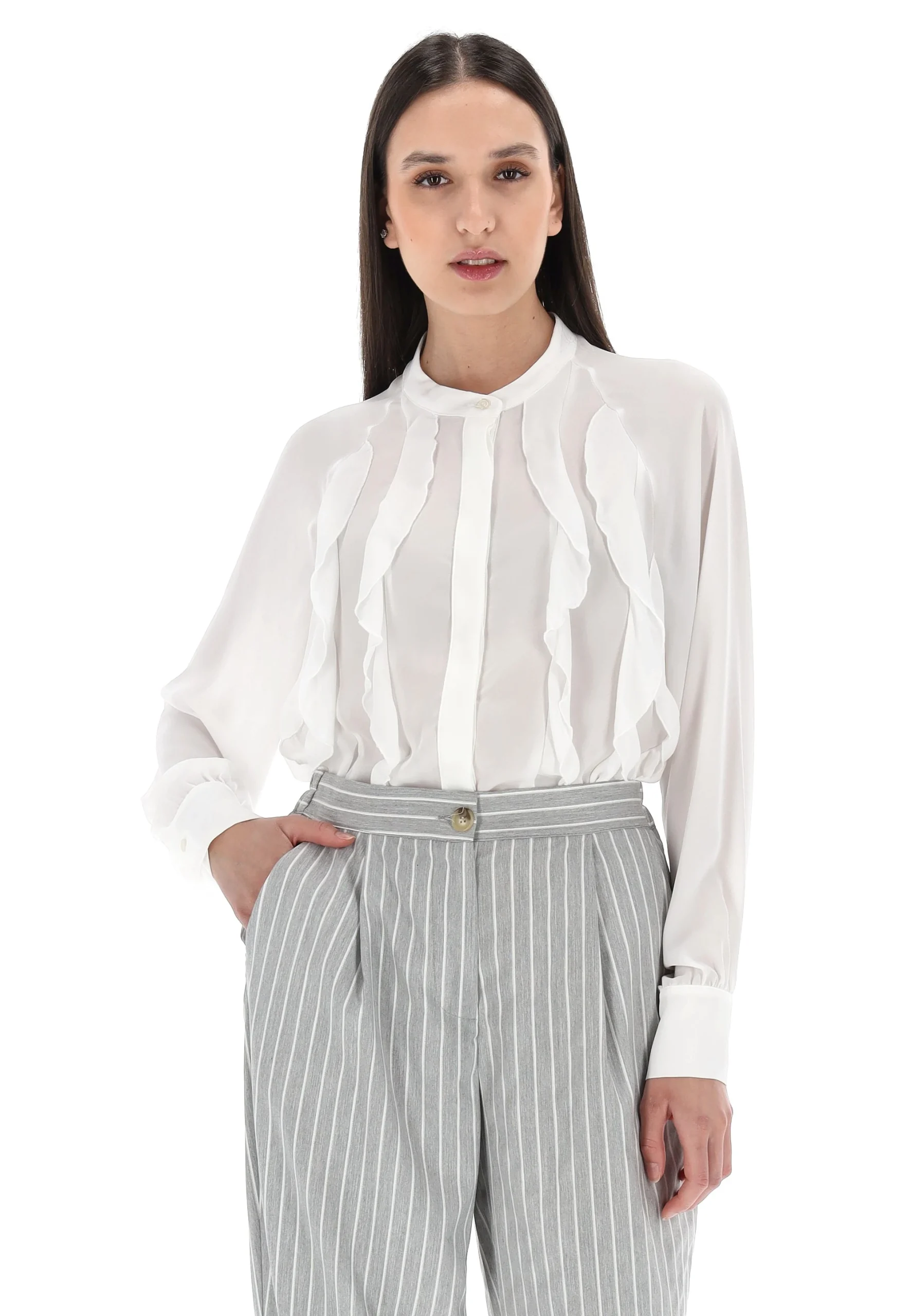 Camicia coreana con rouches in georgette Dixie