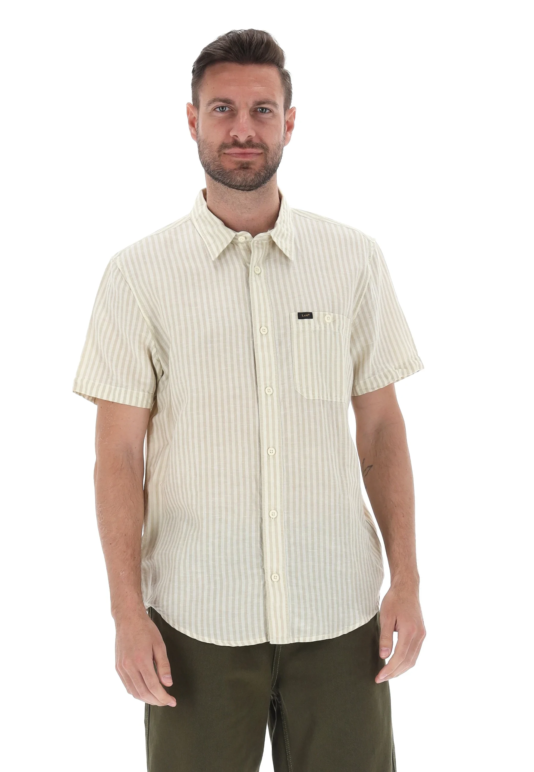 Camicia bowling Lee in fantasia righe misto lino