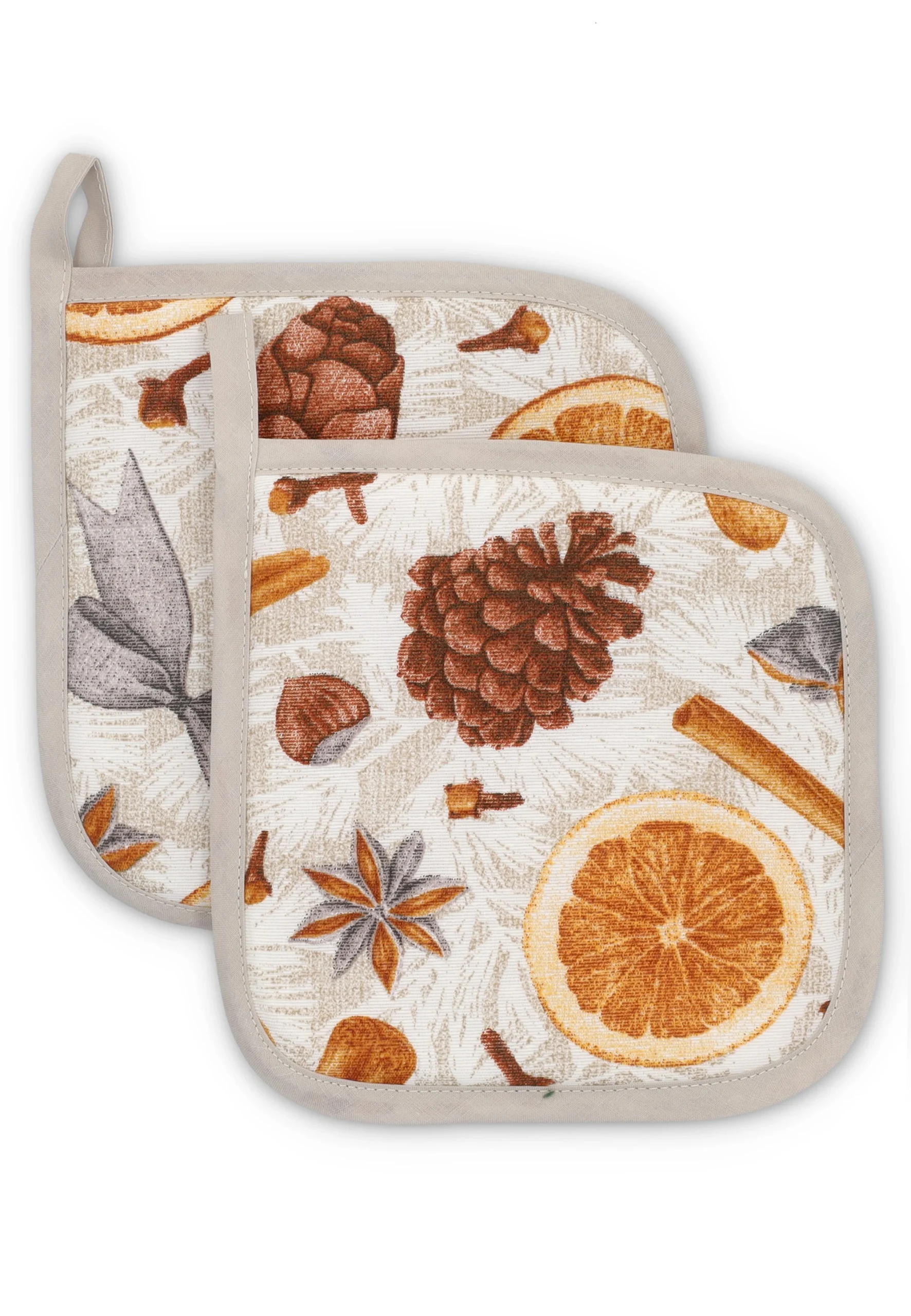 Coppia presine da cucina Dreams mod. Gemmina con pigne e canditi