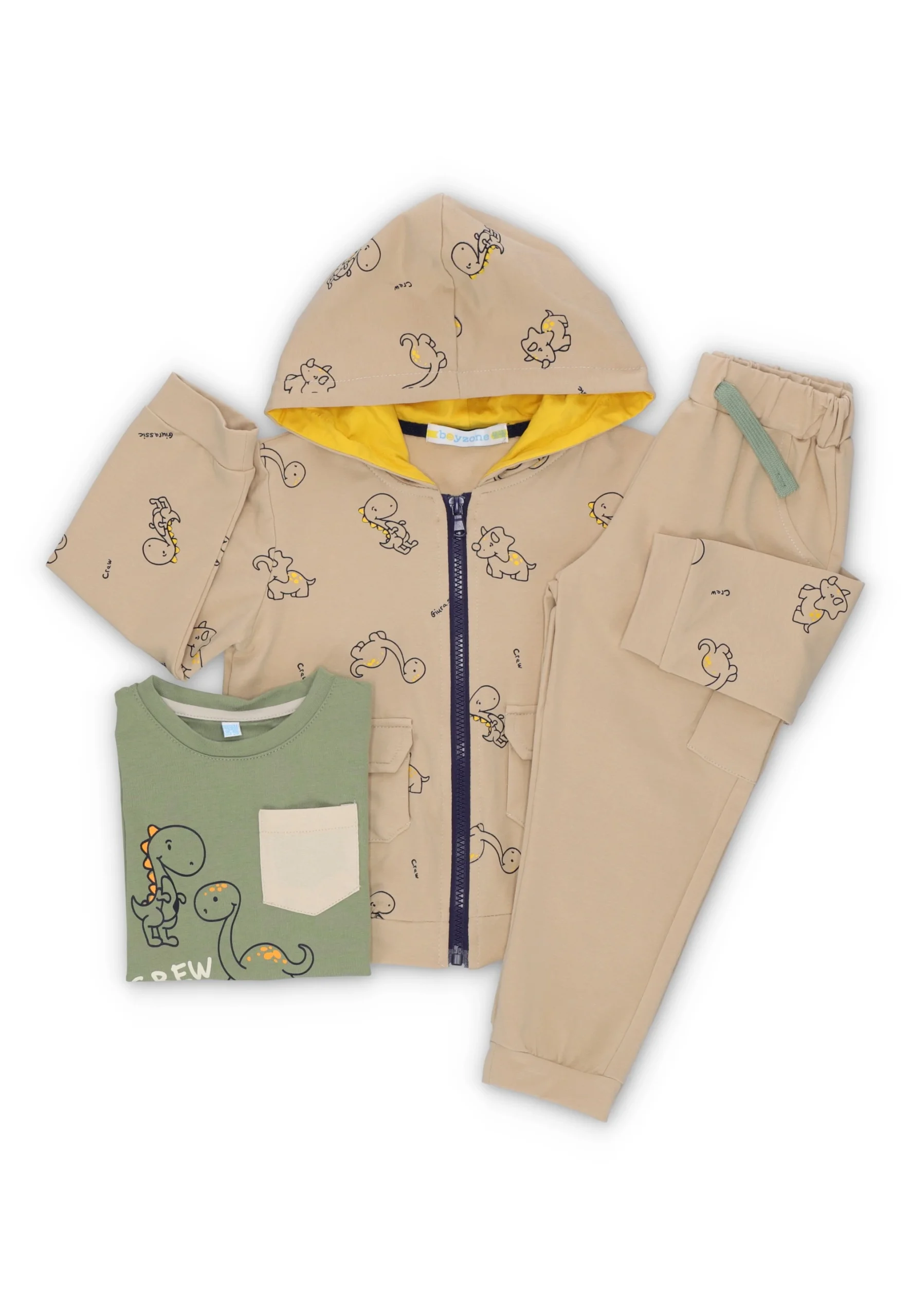 Tuta a tre pezzi boyzone baby con donosauri all over