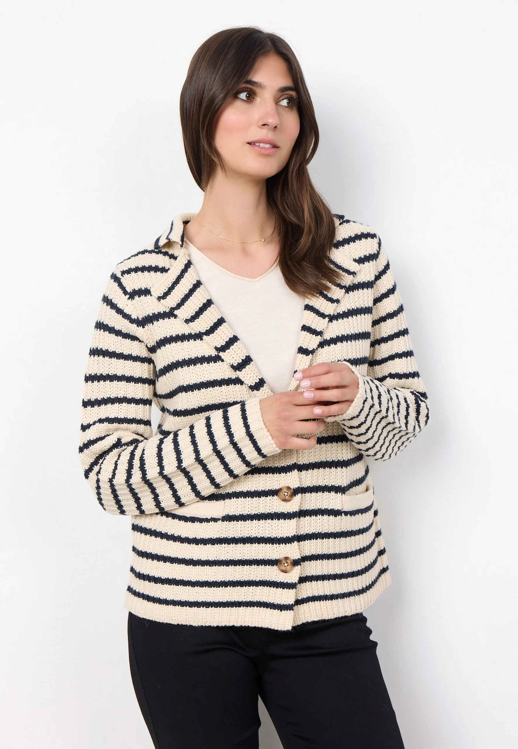 Cardigan SoyaConcept a righe bicolore con tasche frontali