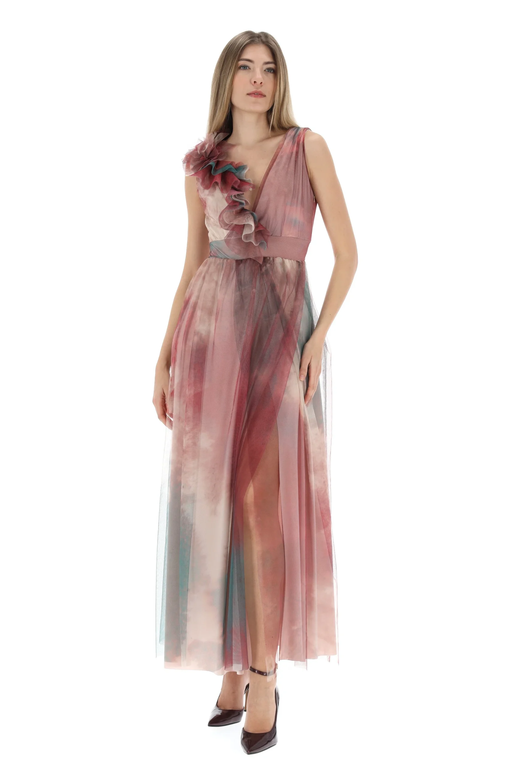 Vestito lungo con decorazione tulle multicolor èks donna