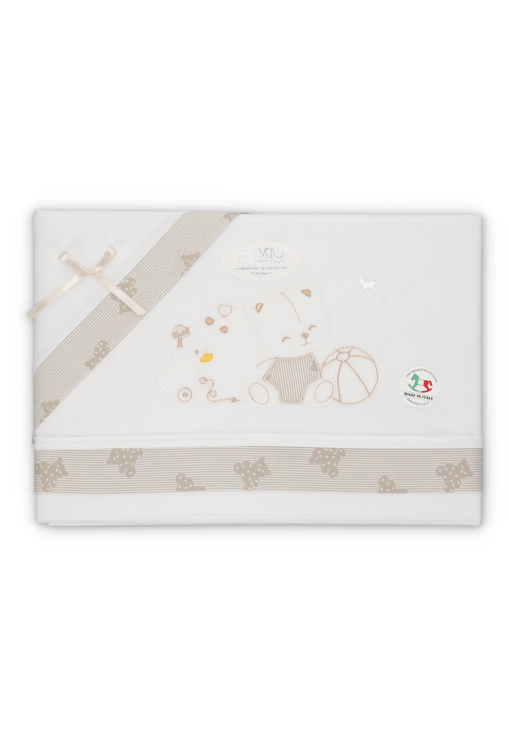 Completo culla neonato con ricamo papera e orso