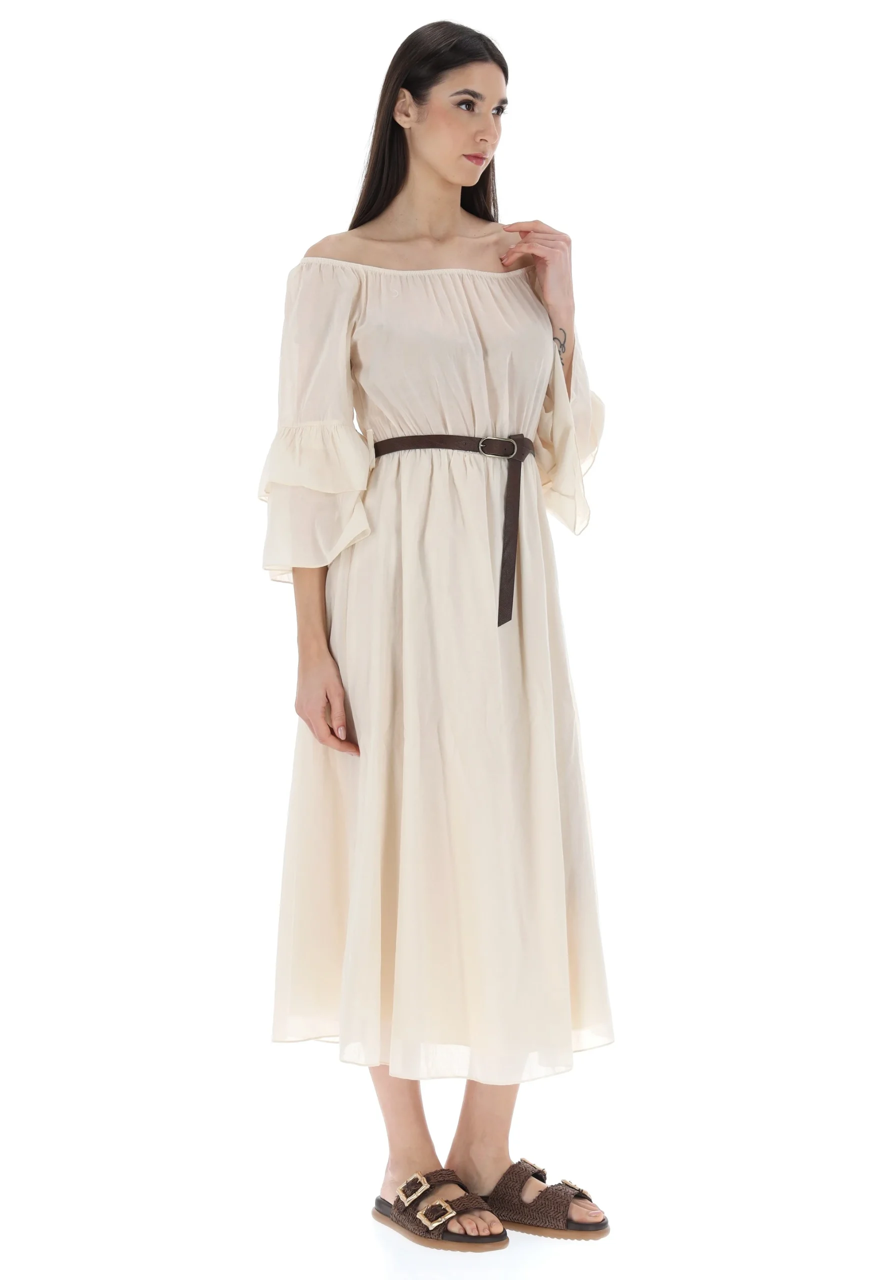 Vestito in mussola di cotone con cintura èks donna