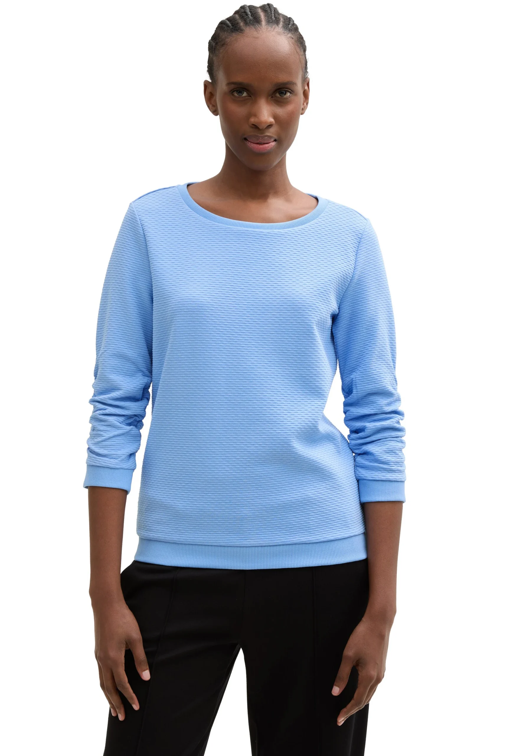 Felpa Denim Tom Tailor goffrata con maniche 3/4 arricciate art.1039979