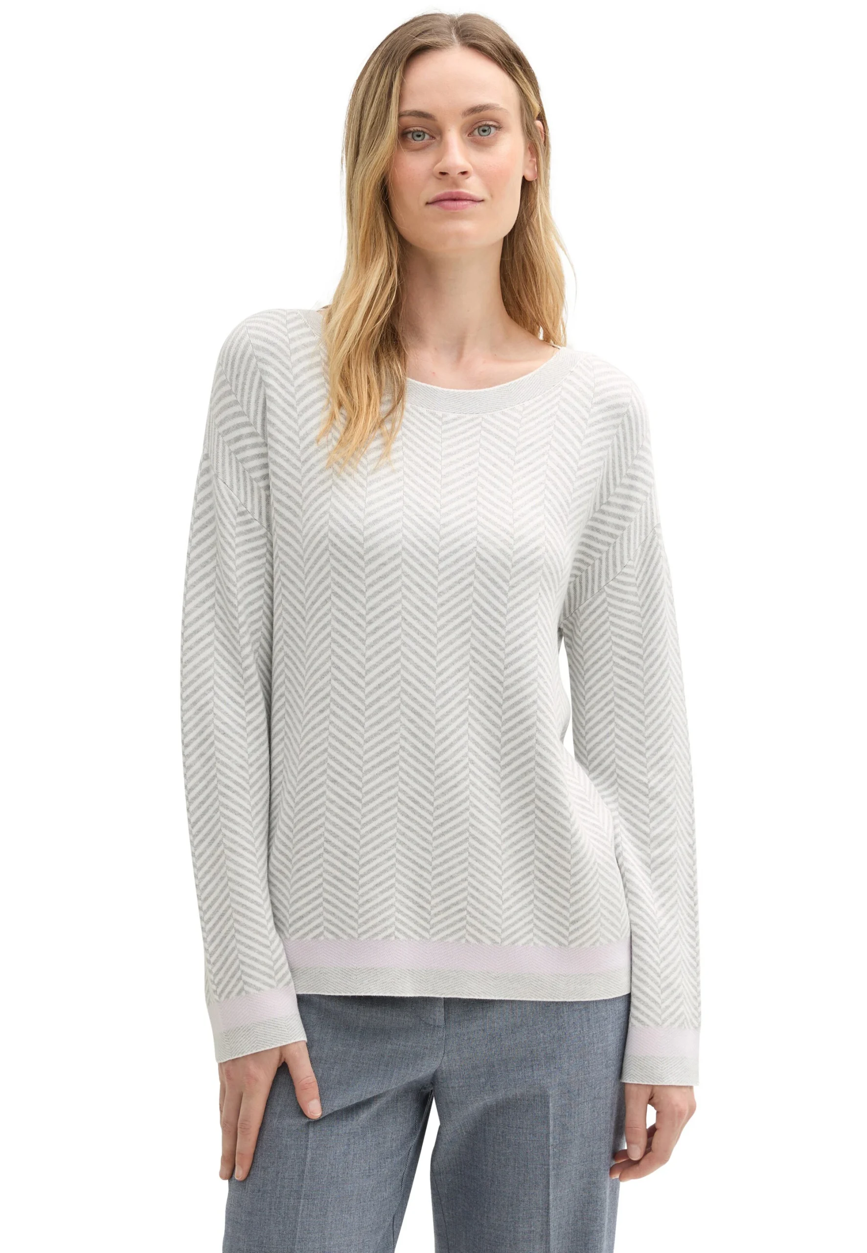 Pullover spinato con scollo a barchetta Tom Tailor in misto viscosa