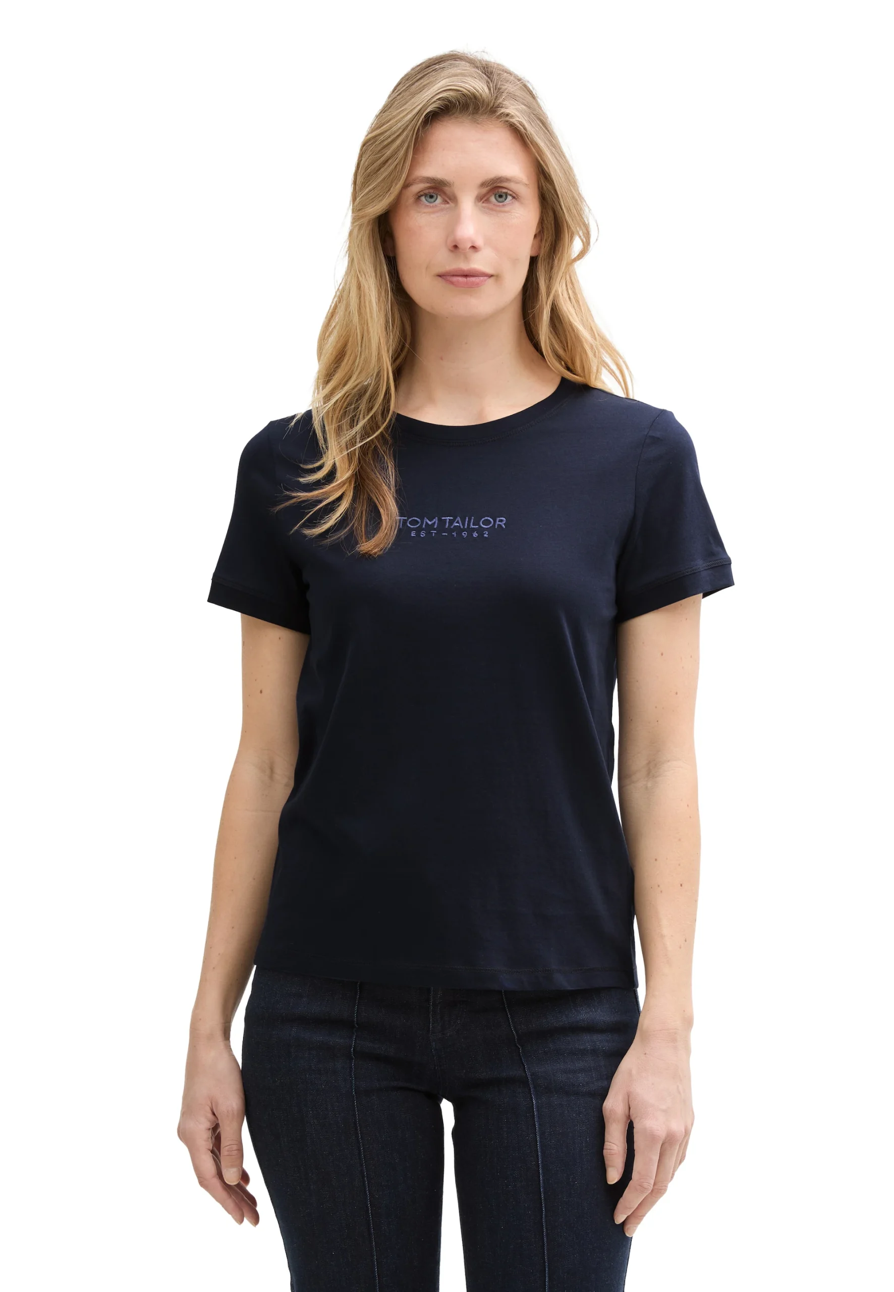 T-shirt girocollo con ricamo frontale Tom Tailor