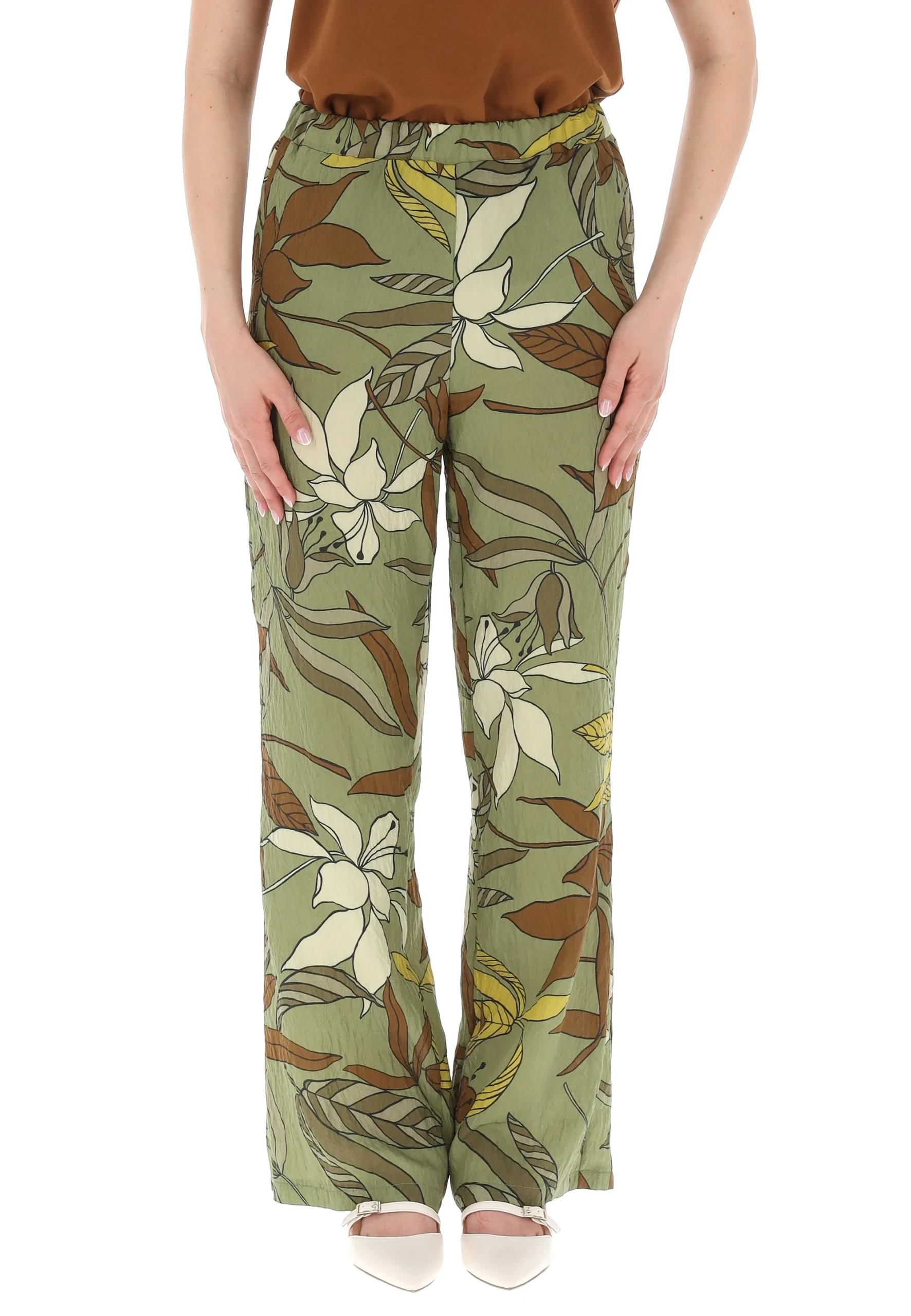 Pantalone palazzo fantasia foglie in viscosa Pierr Day