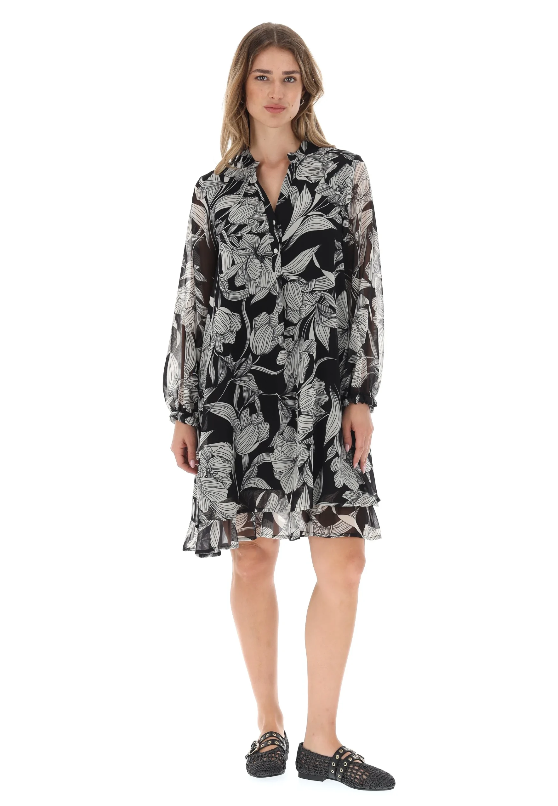 Vestito in georgette manica lunga fantasia PierrDay donna