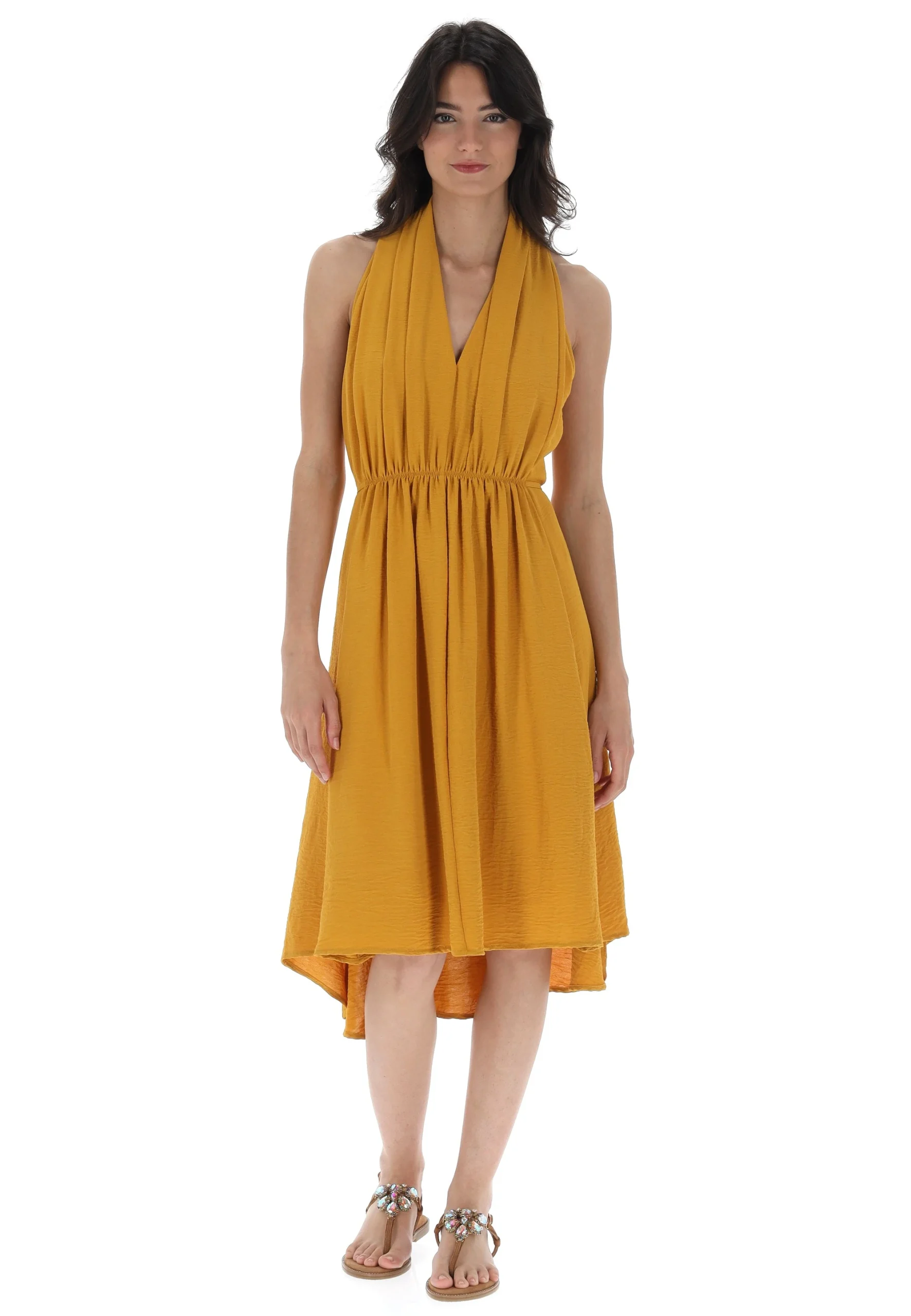 Abito midi svasato Molly Bracken donna con punto vita arricciato