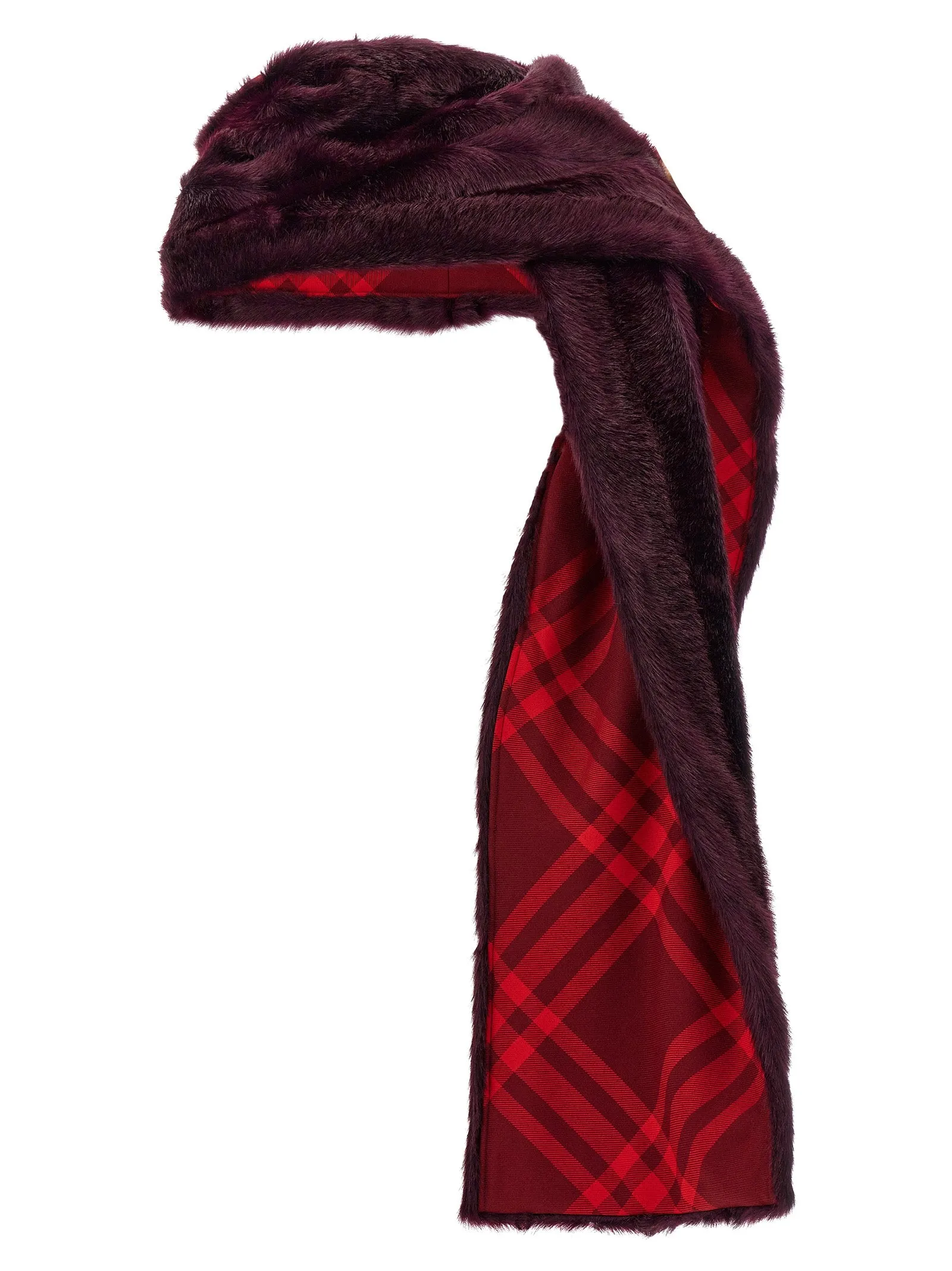 Eco Fur Hooded Scarf Sciarpe Bordeaux