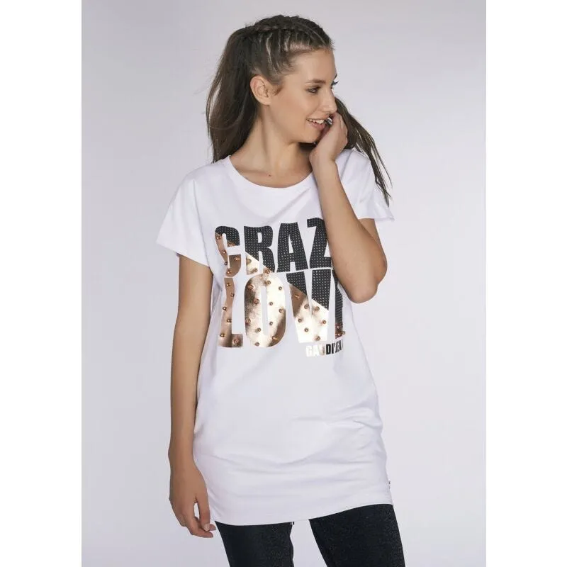 T-shirt lunga con stampa laminata
