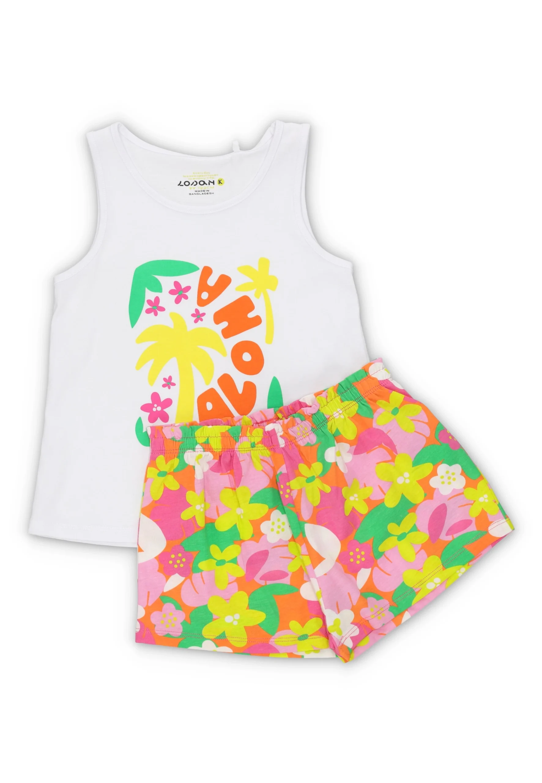 Completo canotta e short con stampa aloha e fiori Losan bimba