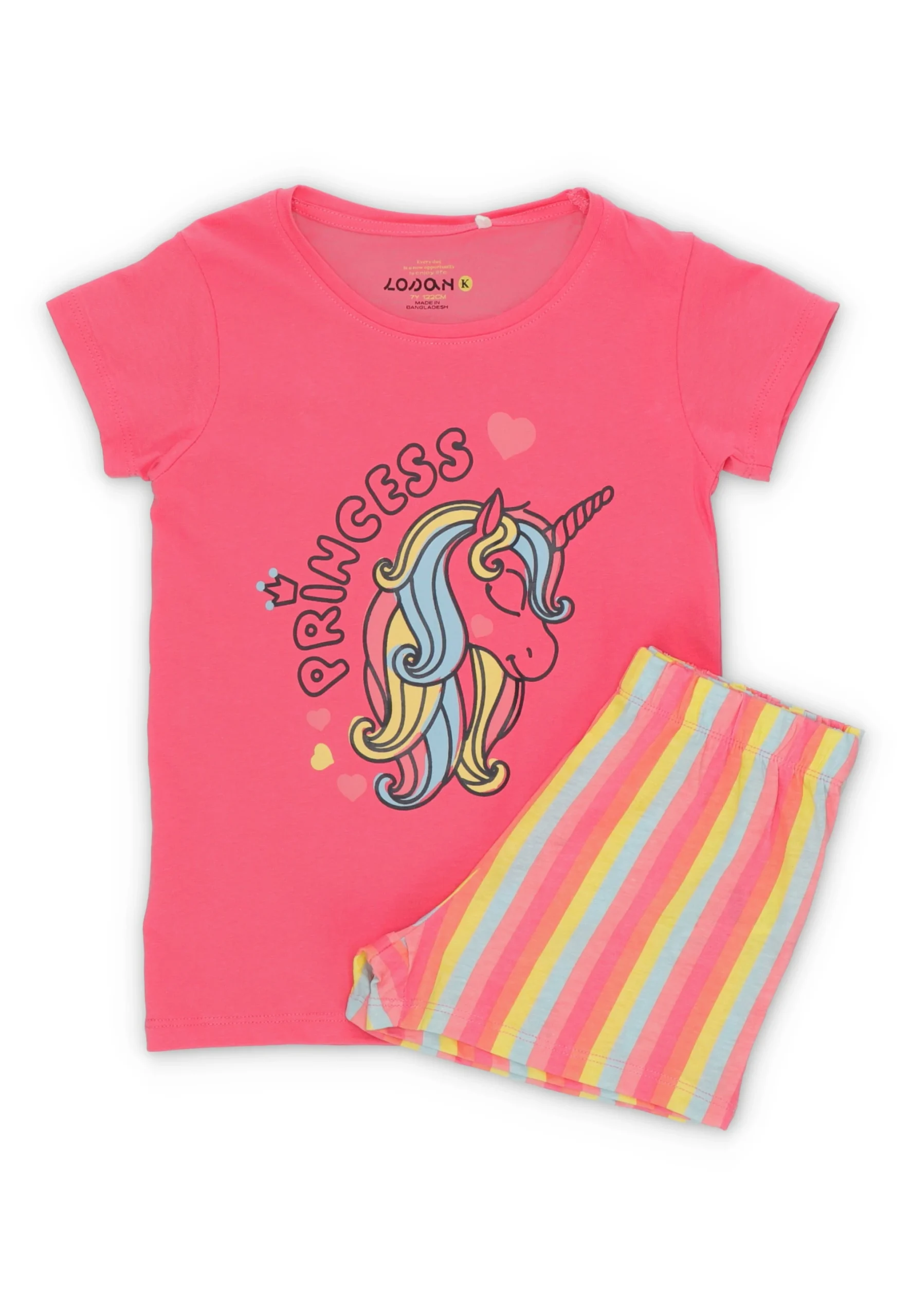 Completo Losan bambina con righe e unicorno