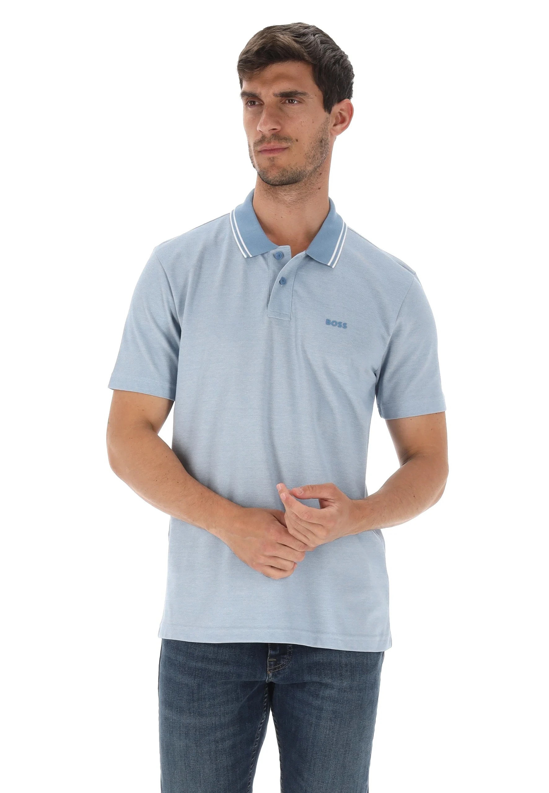 Polo con bordini e stampa gommata logo Boss uomo