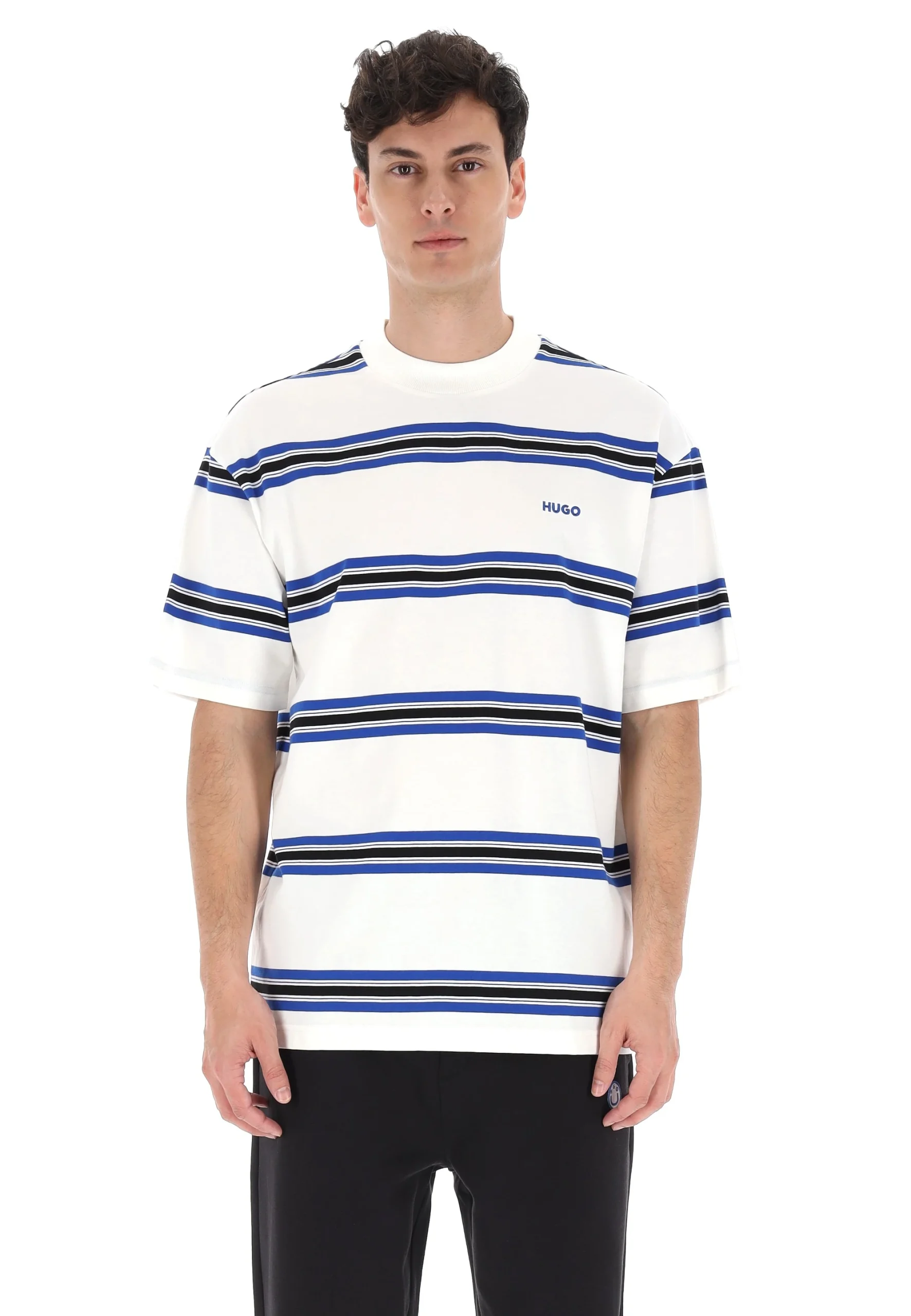 T-shirt Hugo Blue uomo rigata con ricamo logo