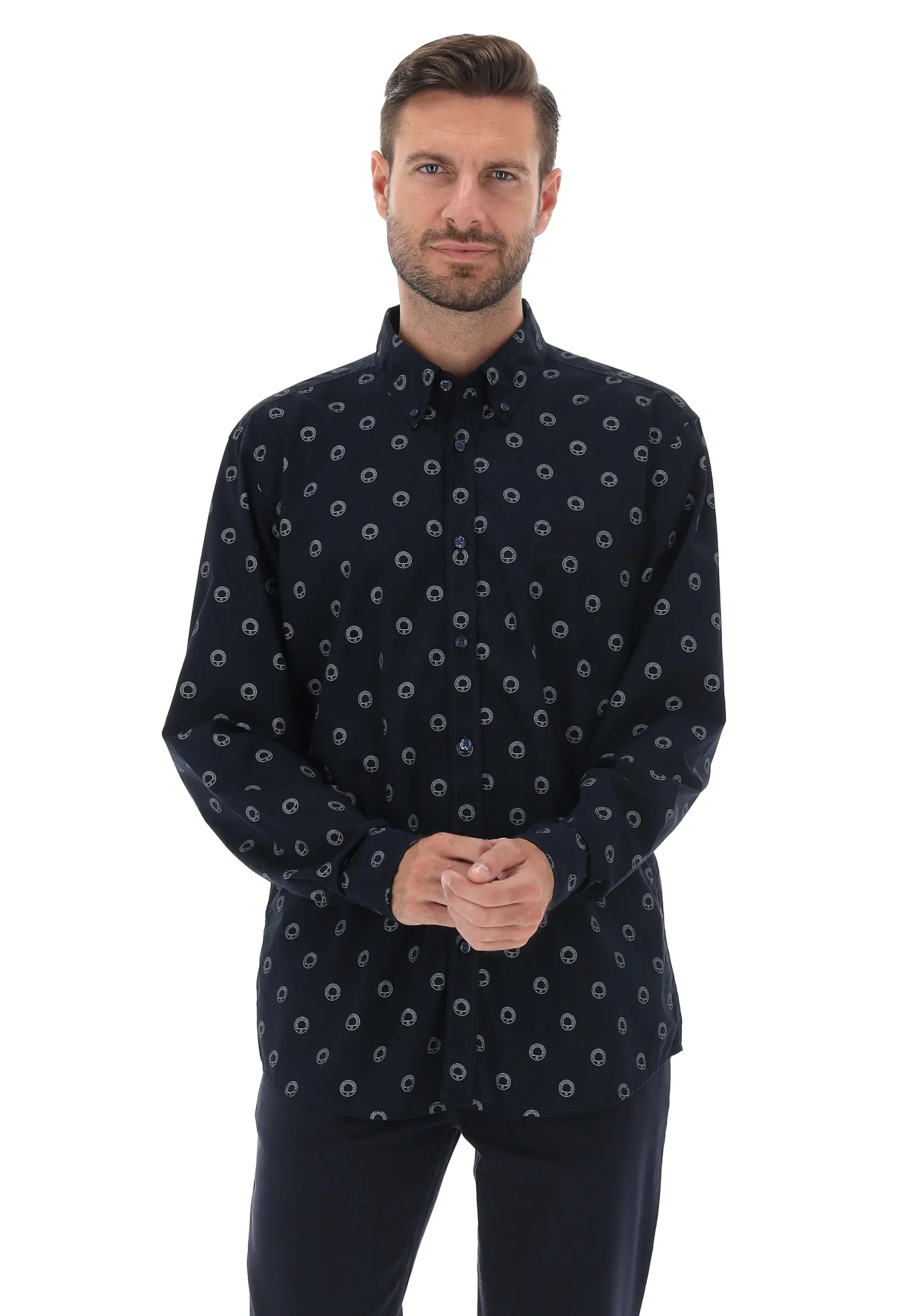 Camicia uomo Boss in cotone con fantasia macchine art. 50543513