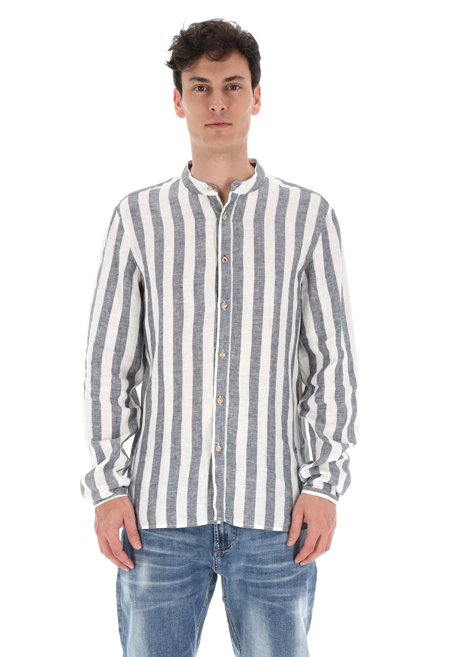 Camicia a coreana 100% lino InMyHood rigata