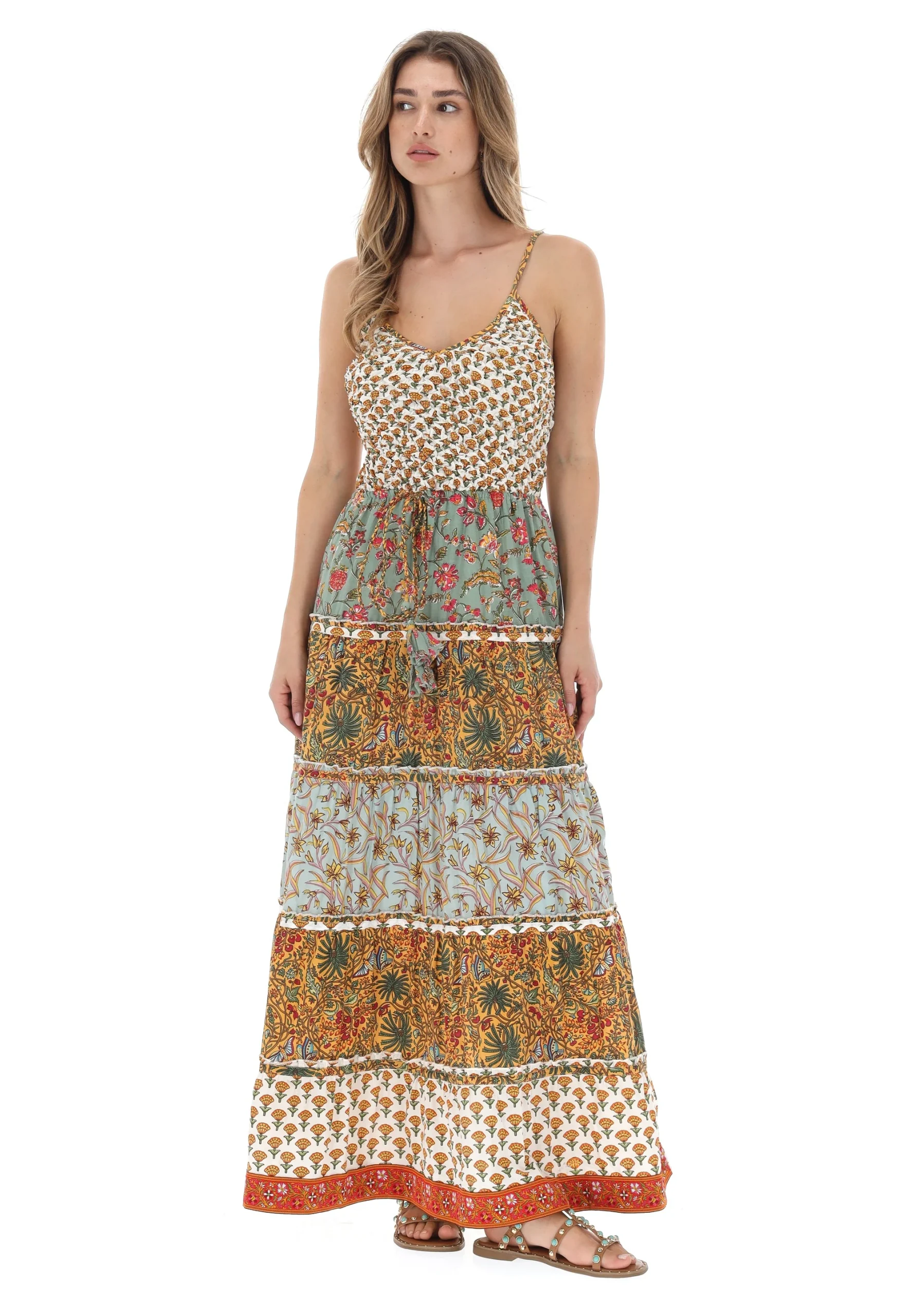 Abito lungo con spallina sottile in fantasia Luna Llena donna