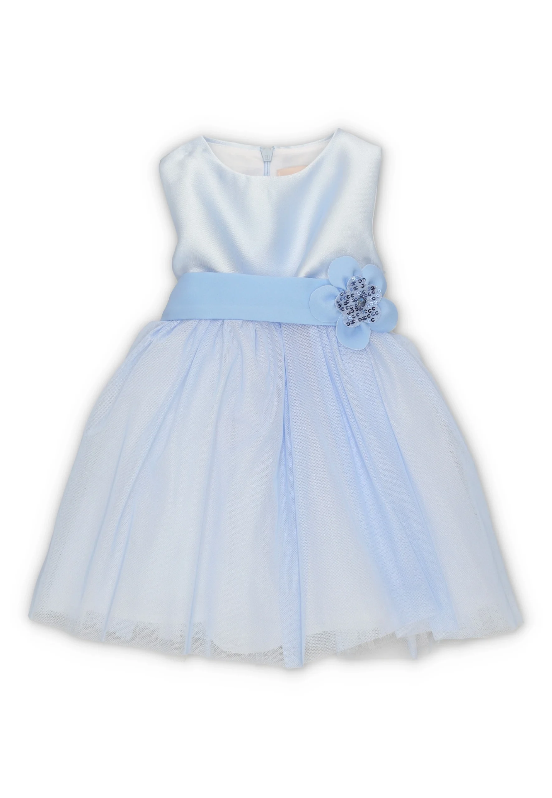 Abito èks baby con gonna in tulle e applicazione fiore con strass