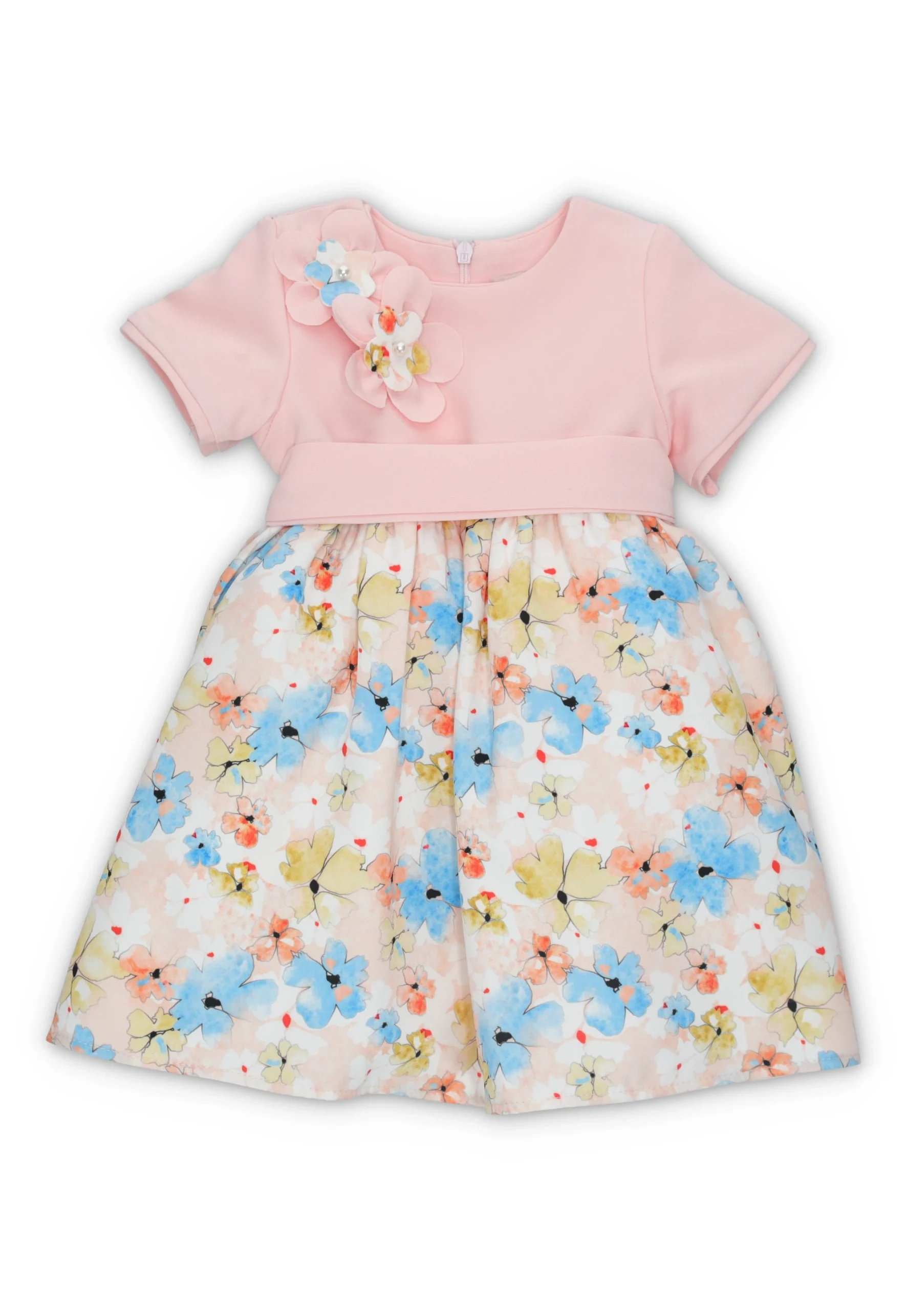 Abito èks baby con applicazioni fiori e gonna a palloncino in fantasia