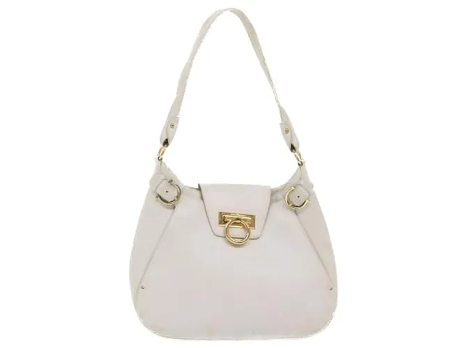 Salvatore Ferragamo Gancini Borsa A Spalla Pelle Bianca AU-21/4407 Aut4652 Bianco