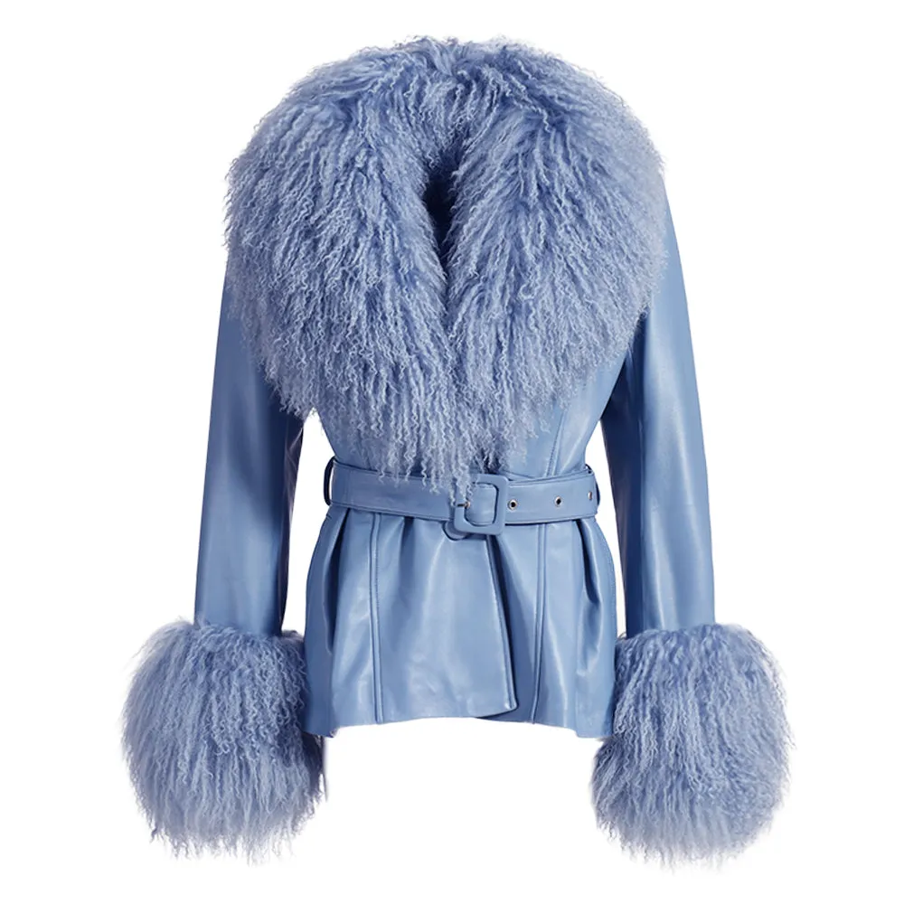 Giacca Pegghy azzurra in Pelle di agnello