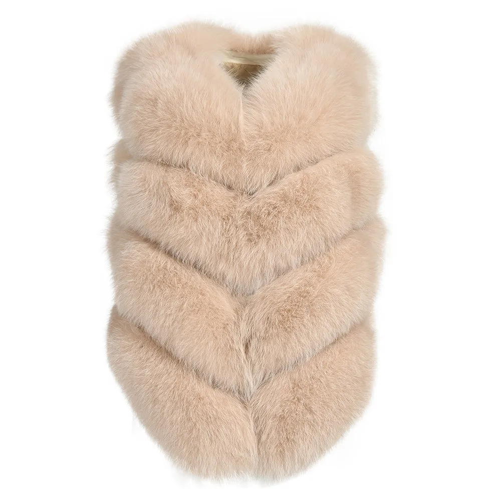 Gilet Ami Beige in Pelliccia di Volpe