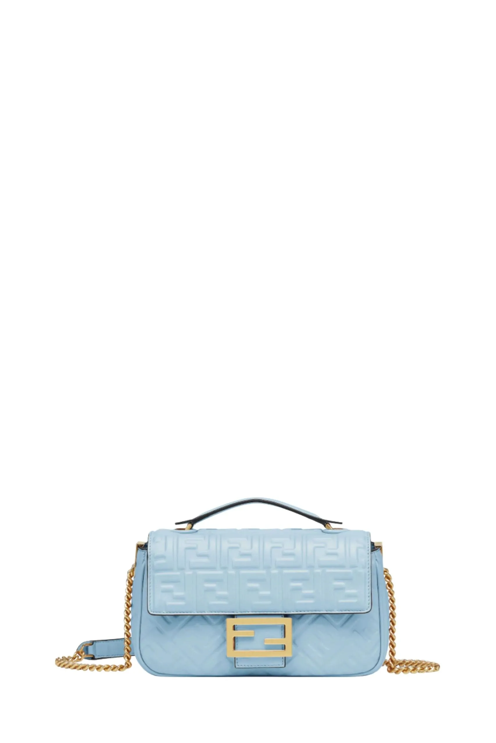 Borsa Baguette Chain Midi in Pelle Azzurra