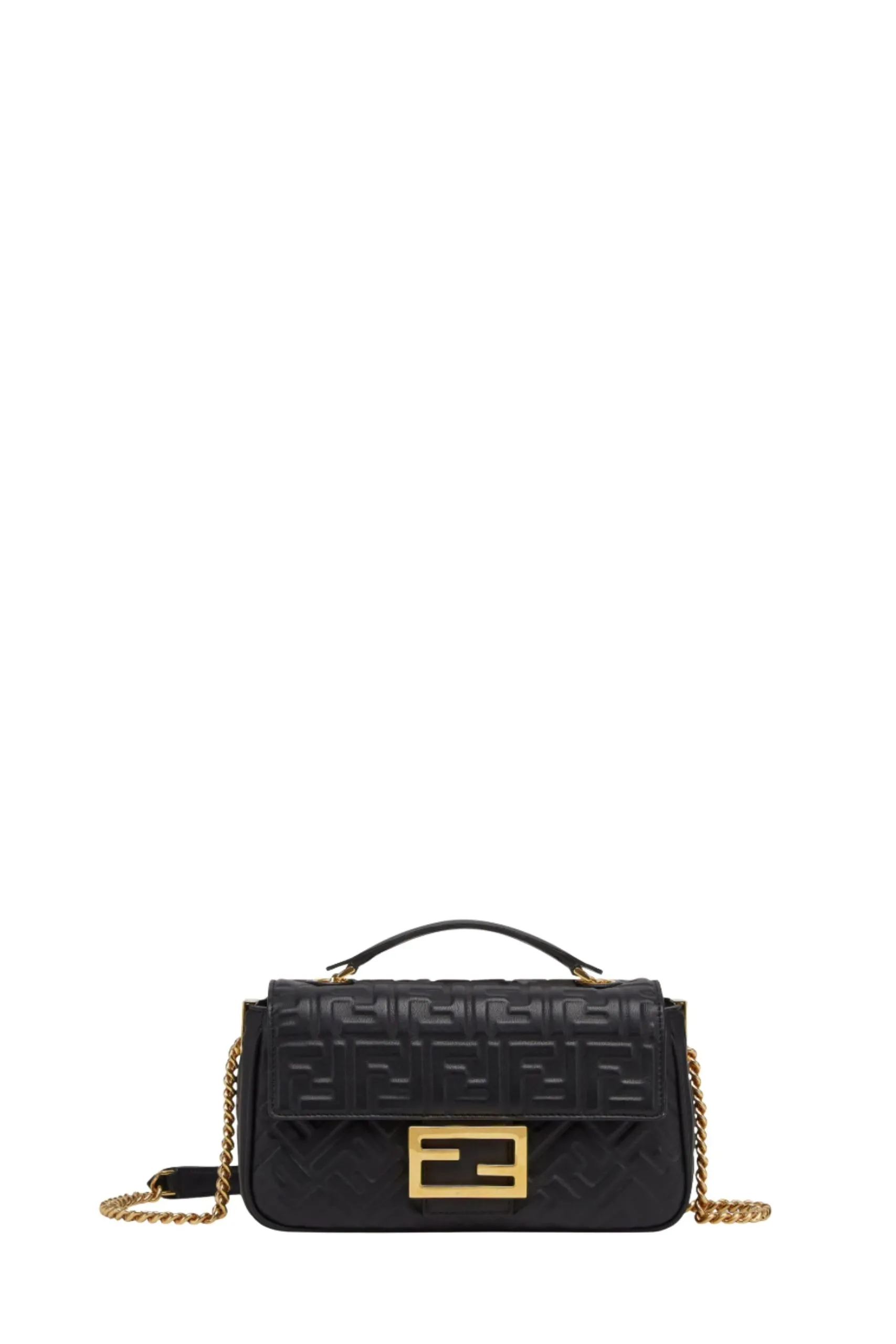 Borsa Baguette Chain Midi in Pelle Nera