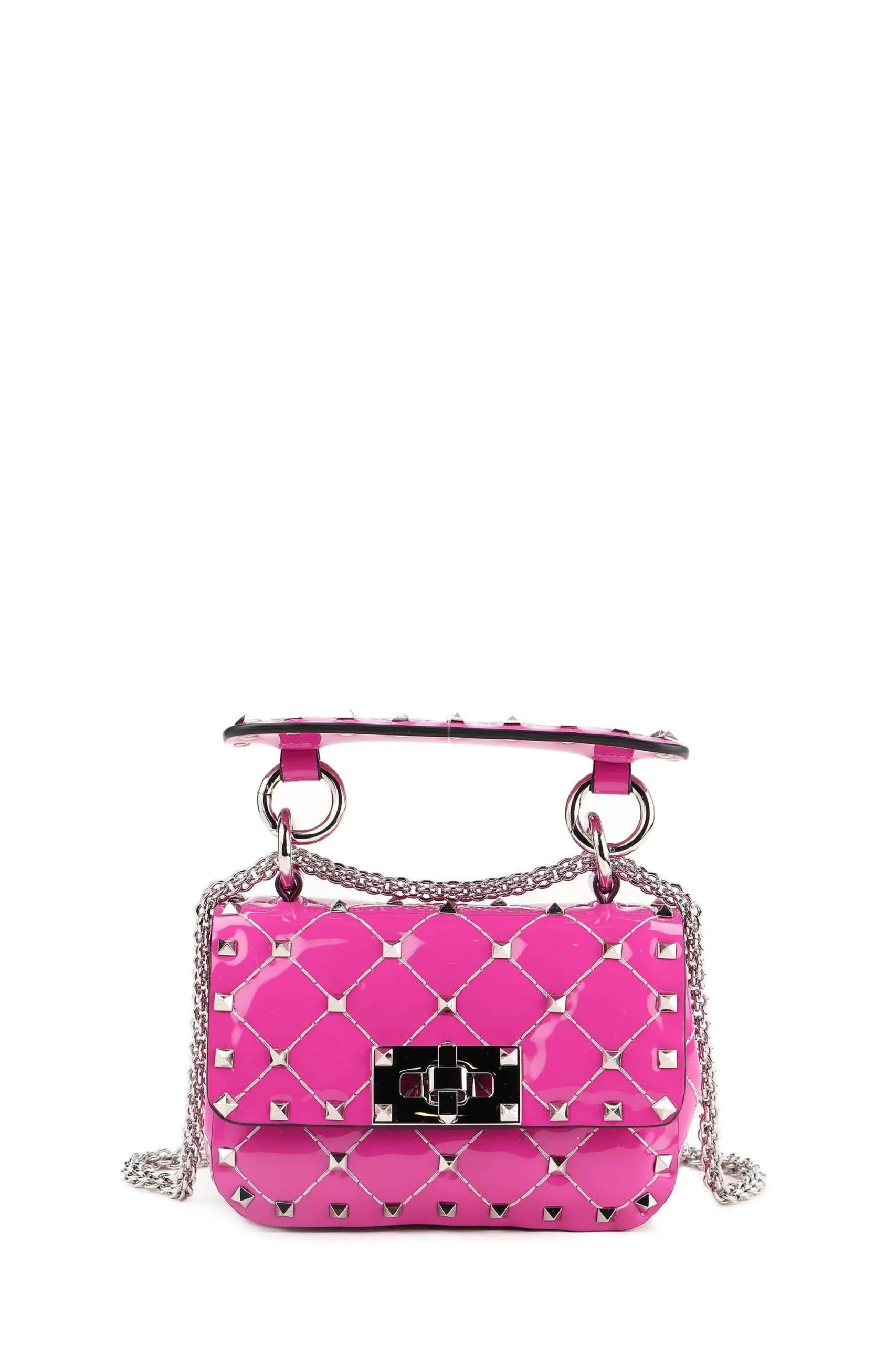Borsa Micro Rockstud in pelle verniciata rosa