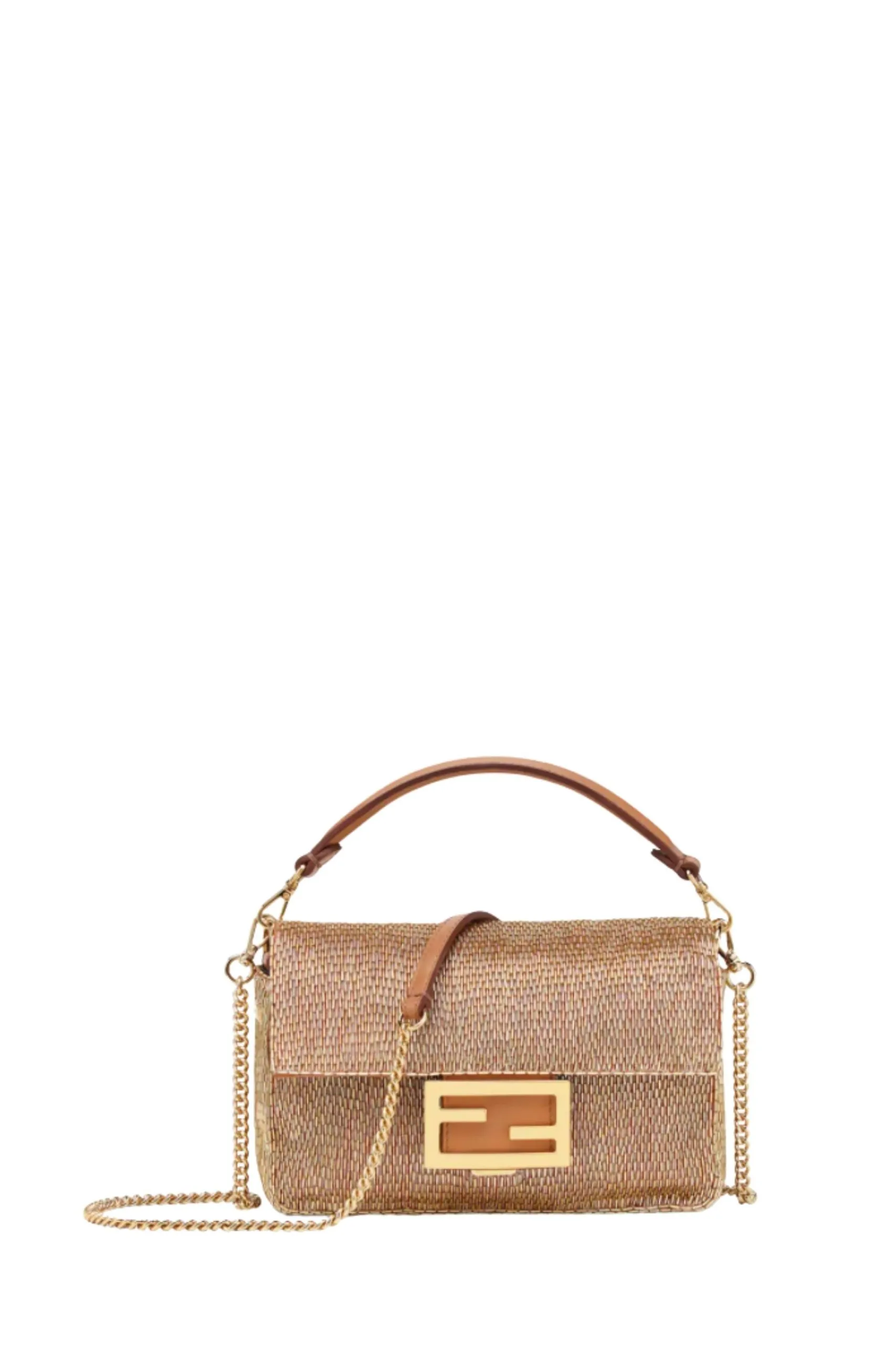 Borsa Mini Baguette con Ricamo in Pelle Marrone
