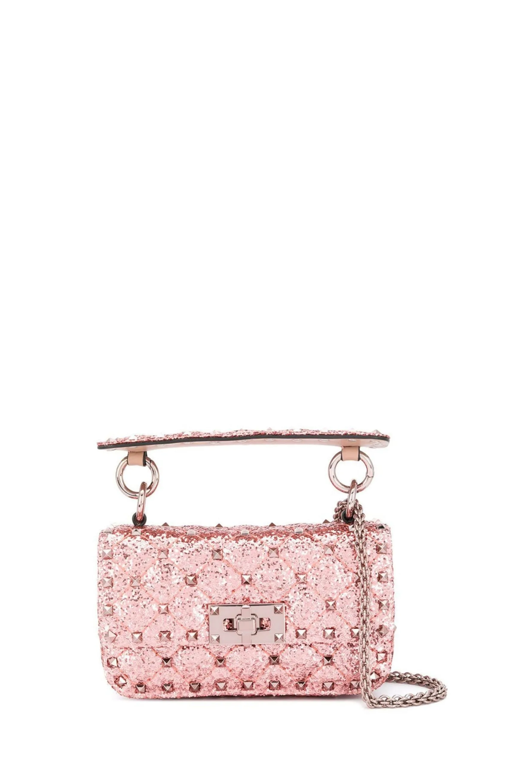 Borsa Rockstud Spike mini in pelle glitter rosa