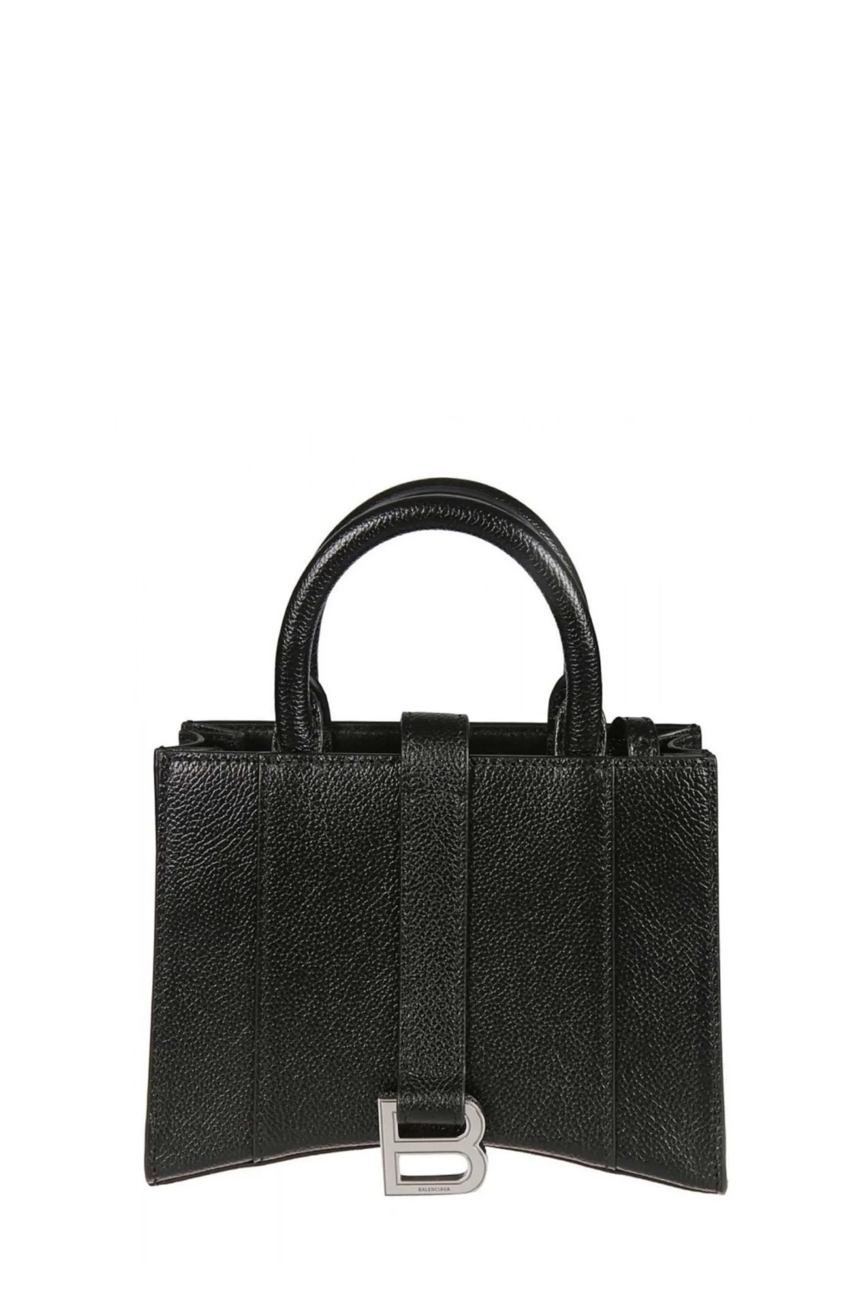 Borsa a mano small hourglass nera in pelle martellata