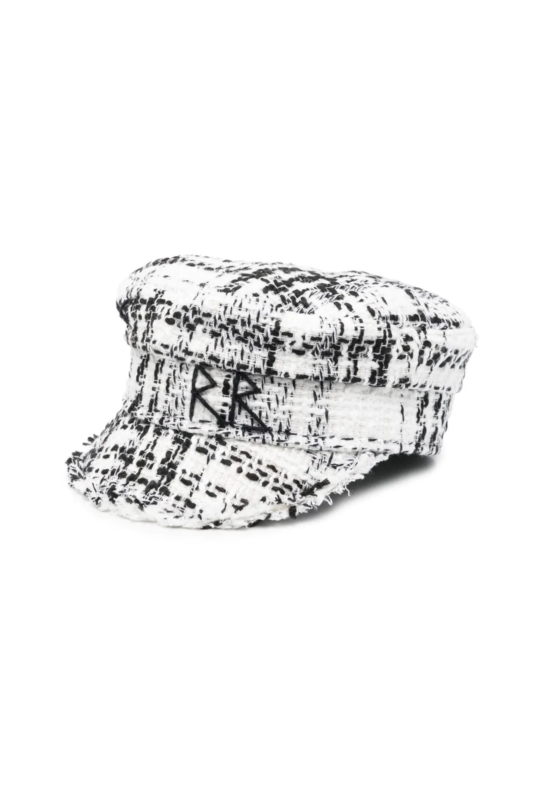 Cappello Baker Boy in Tweed Bianco e Nero