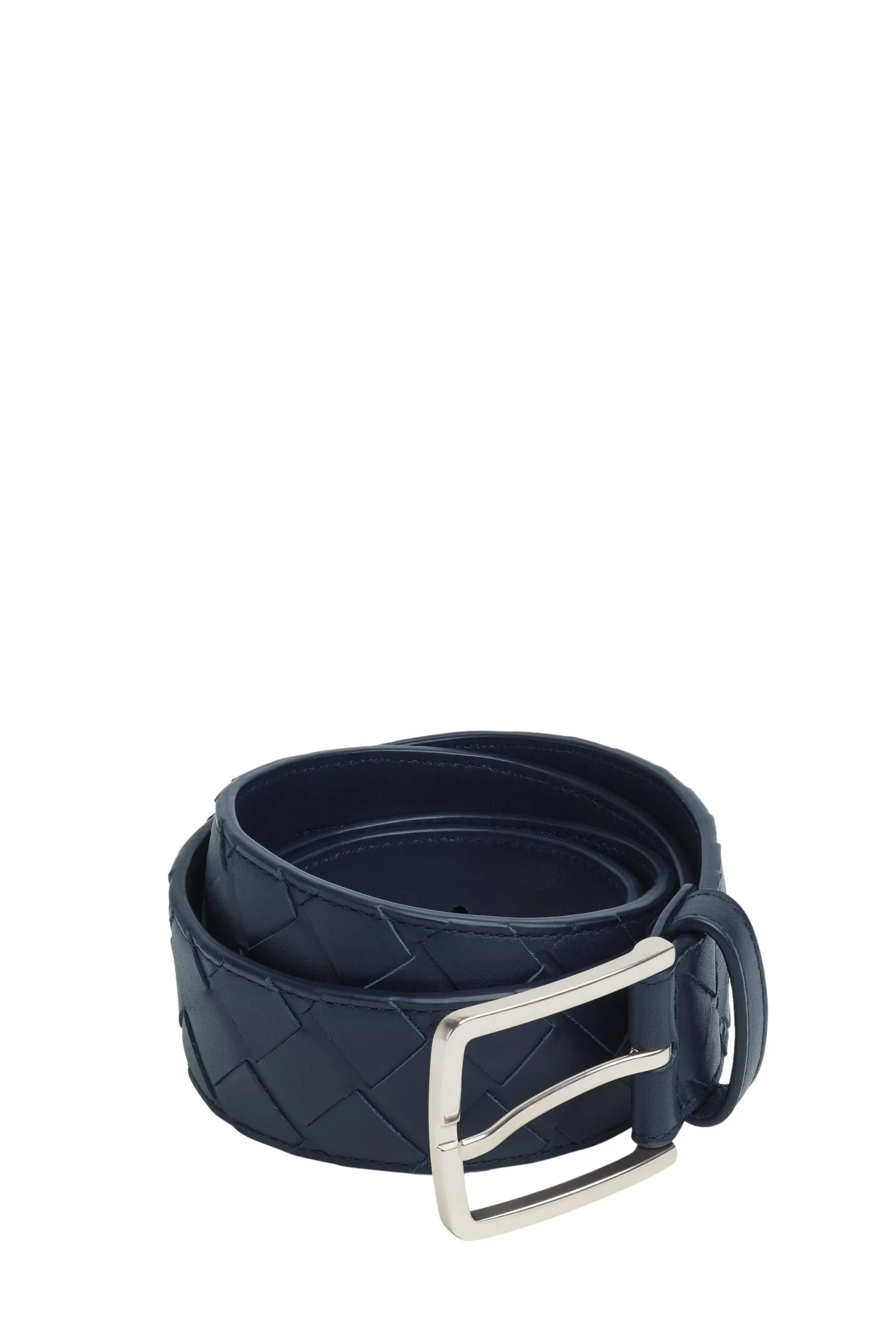 Cintura in Pelle Blu Scuro Maxi Intreccio