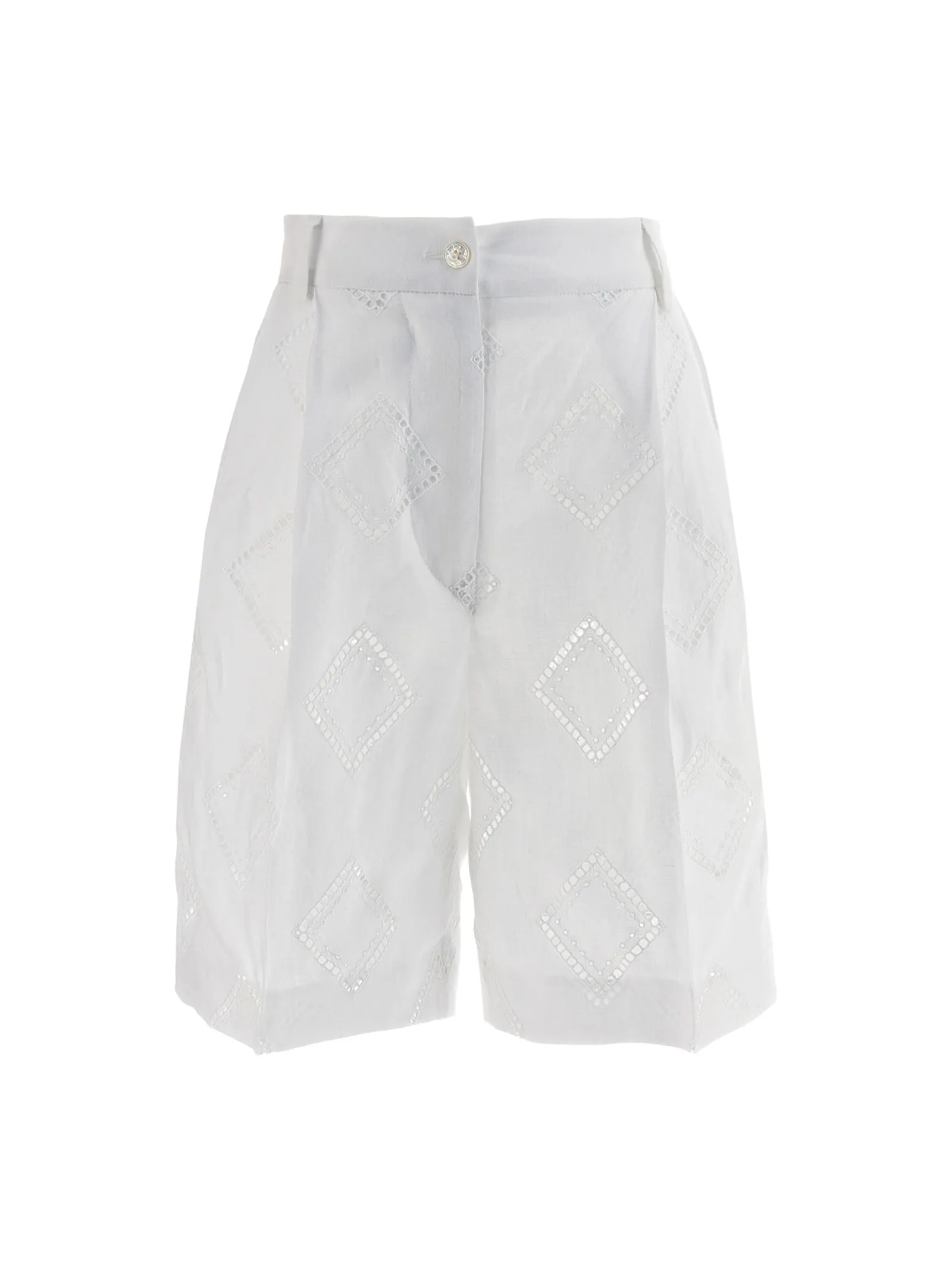 Embroidered Linen Bermuda Shorts Bermuda E Short Bianco