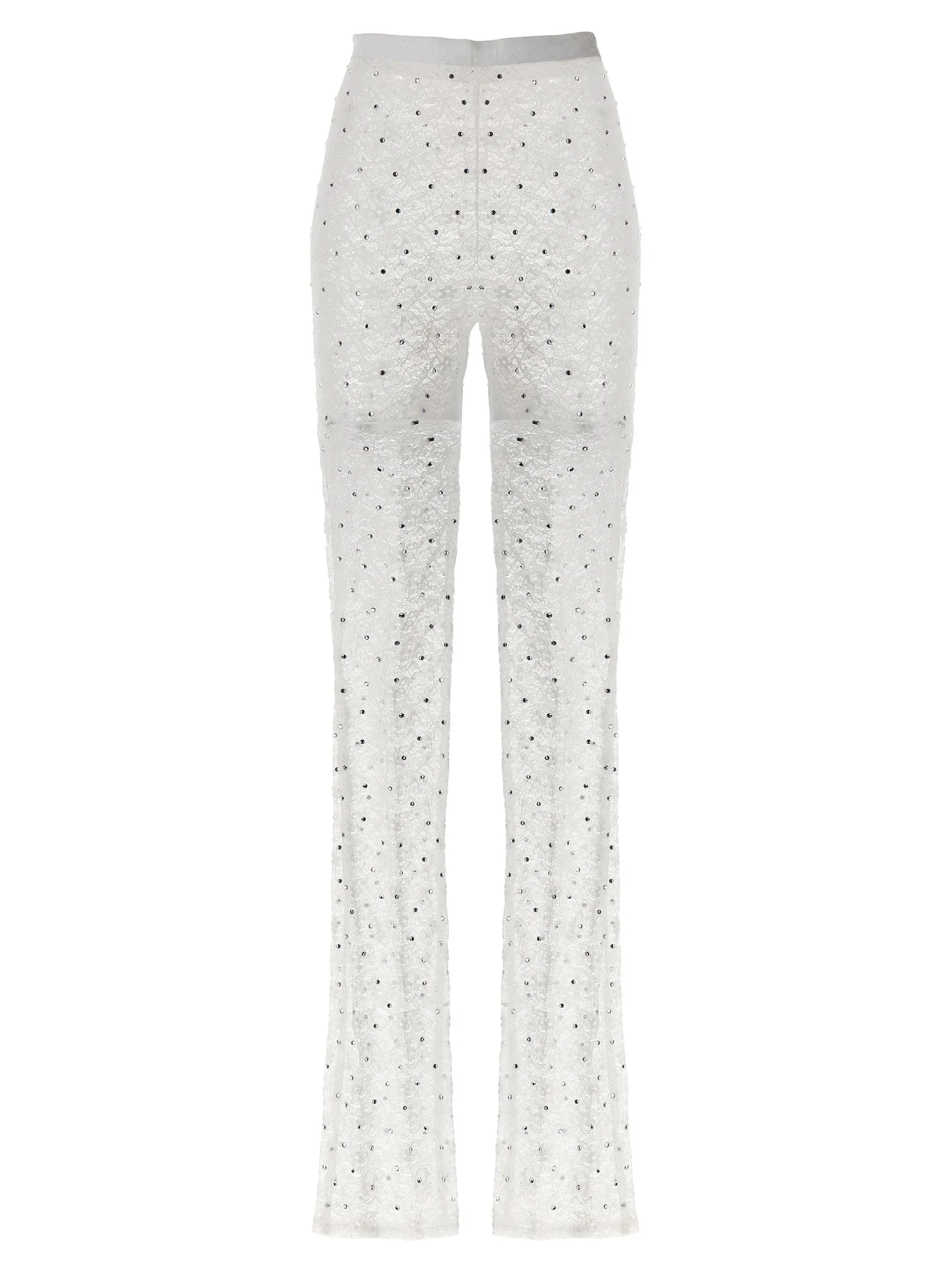 Rhinestone Lace Leggings Bianco
