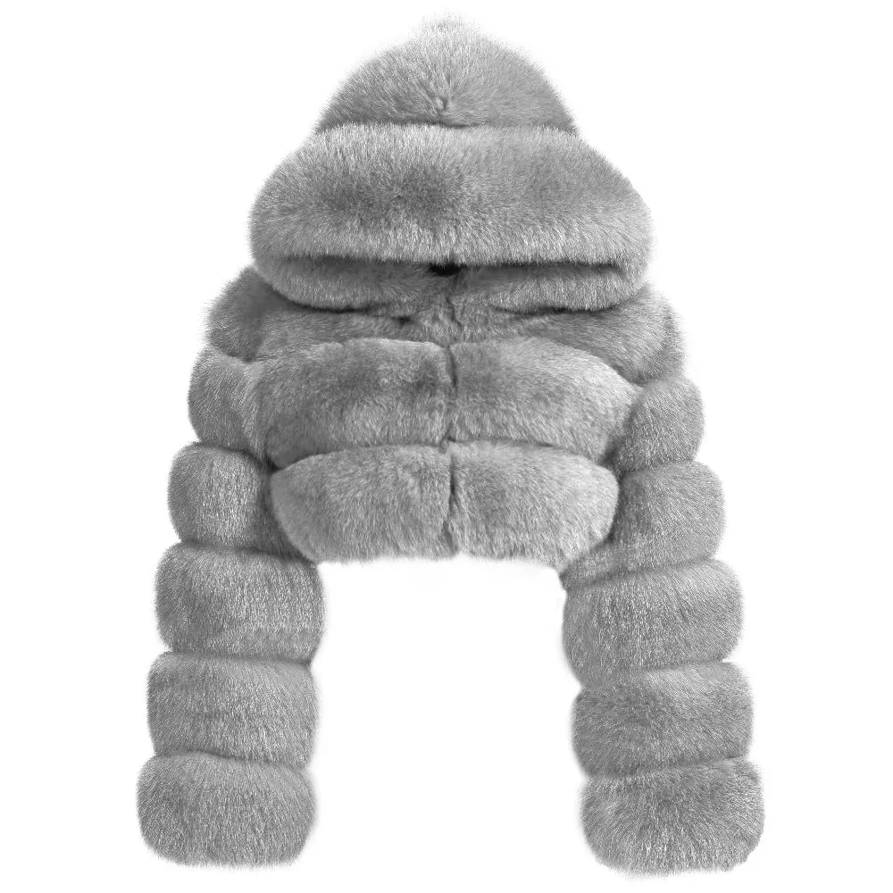 Giacca Amira Grigio Chiaro in Pelliccia di Volpe