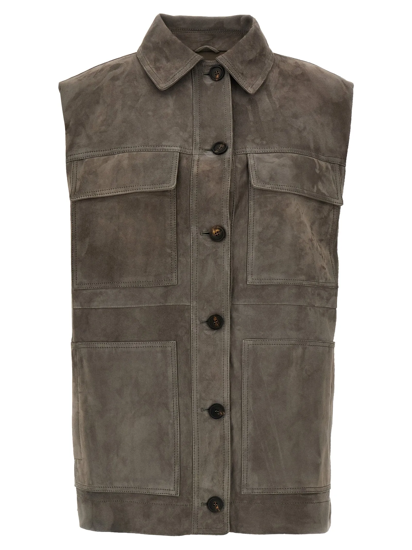 Couture Suede Vest Gilet Grigio