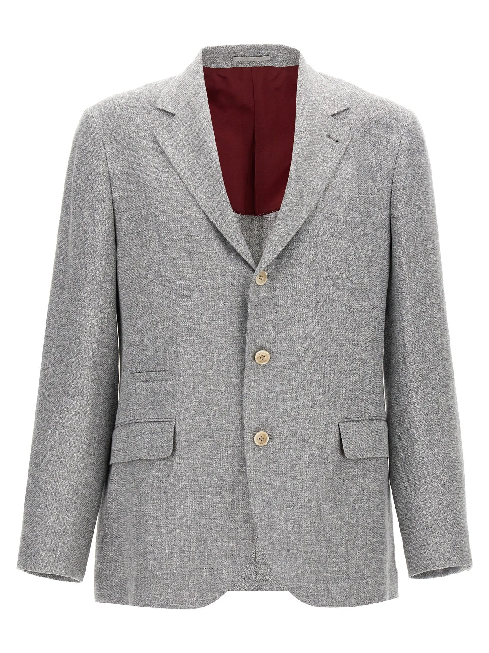Single-Breasted Linen Blend Blazer Grigio