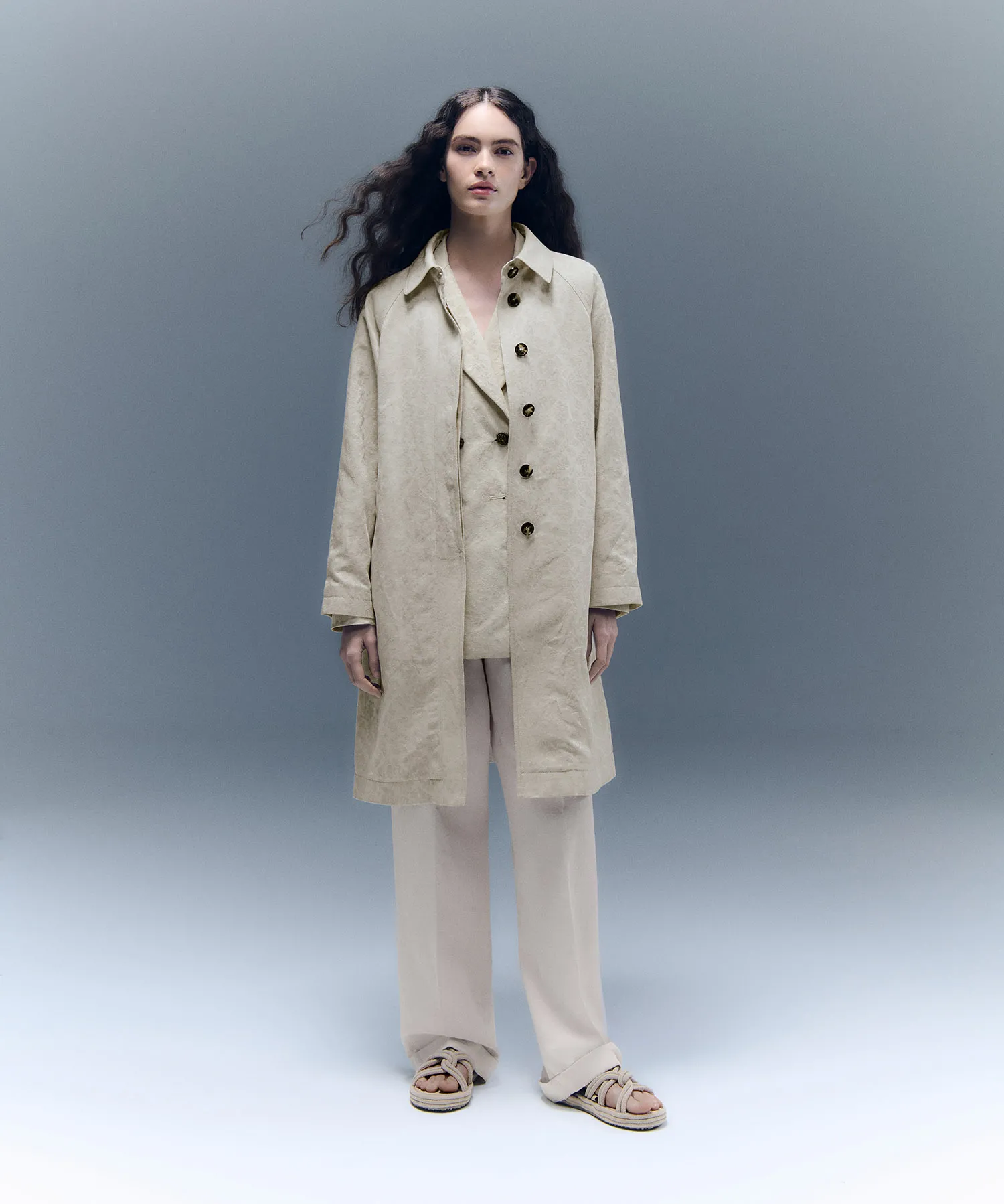 Trench jacquard damascato