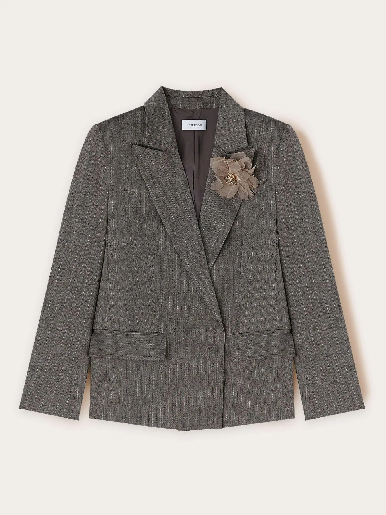 Blazer gessata lurex con spilla a fiore