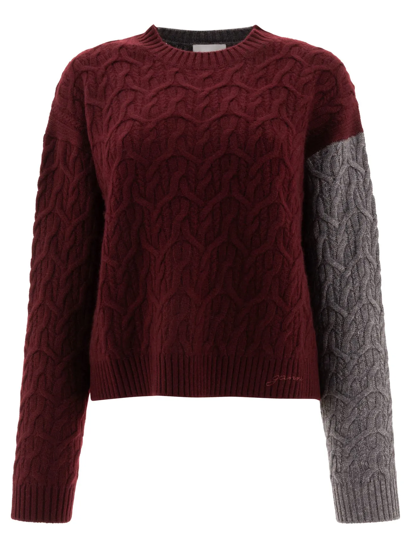 Bi-Color Crewneck Sweater Knitwear Bordeaux