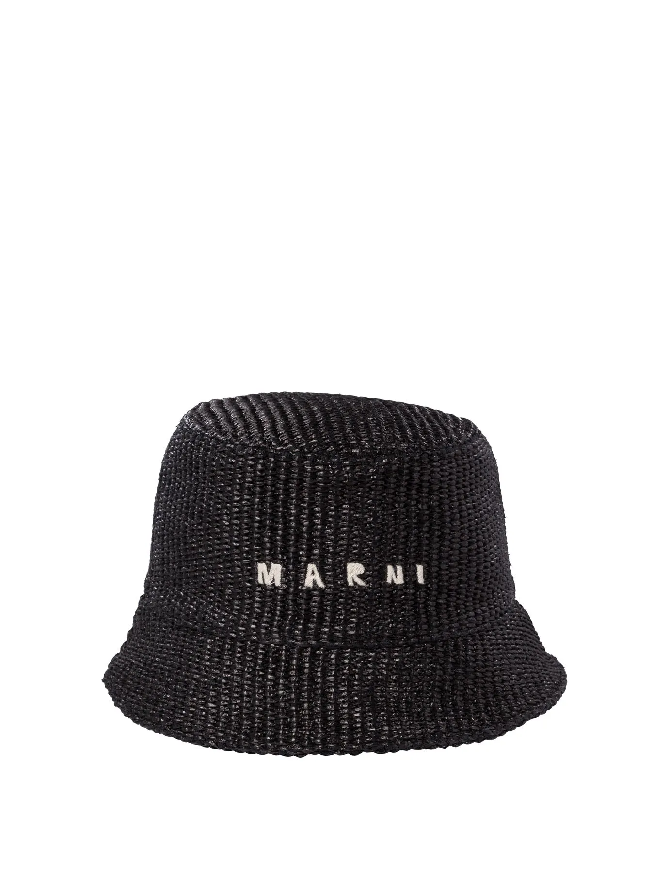 Raffia Bucket Hat With Logo Embroidery Cappelli Nero