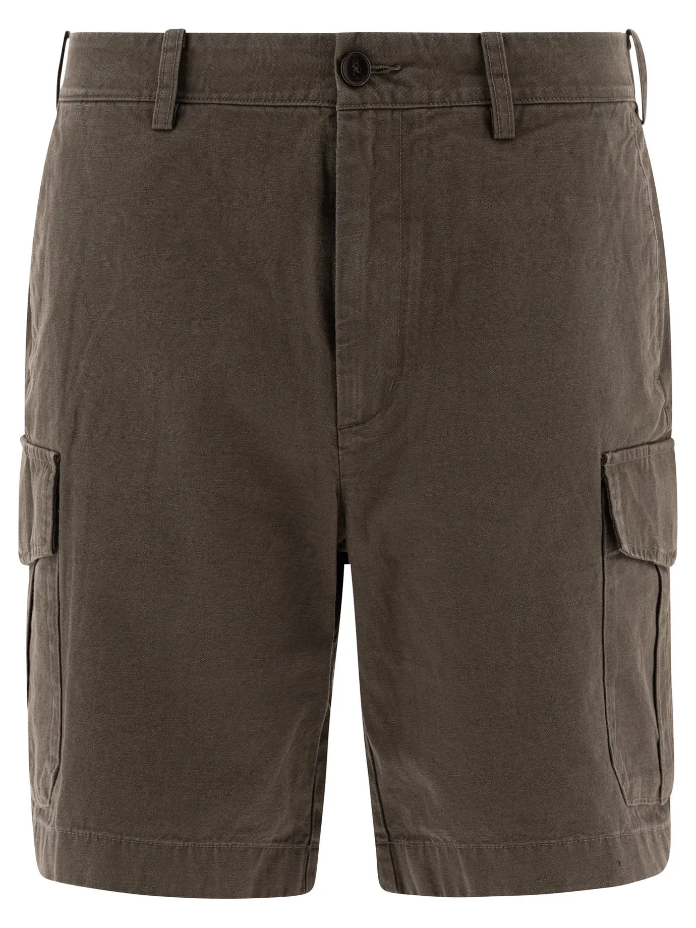 Cotton And Linen Cargo Shorts Verde