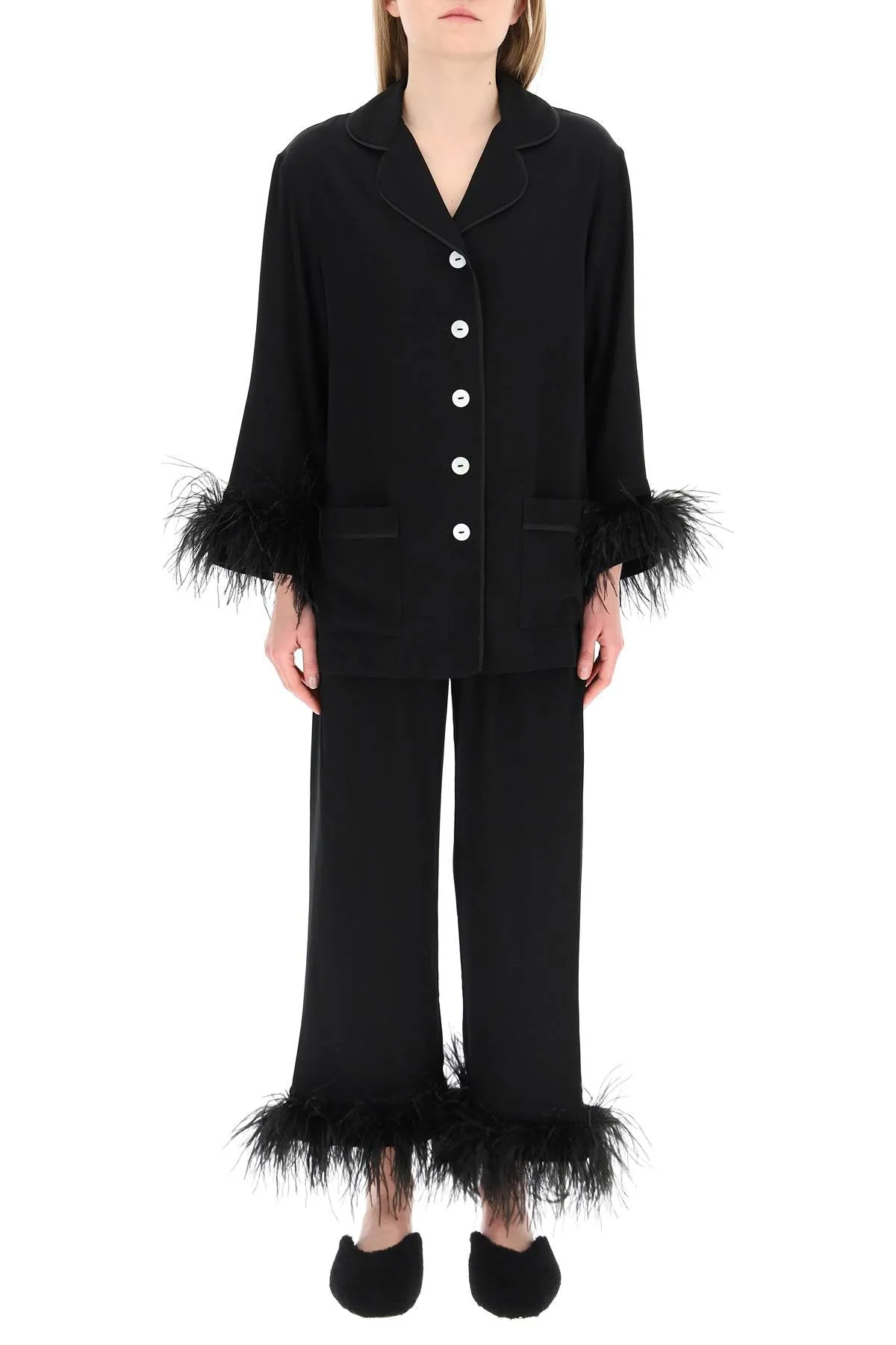 Set Pigiama Con Piume Party Nero