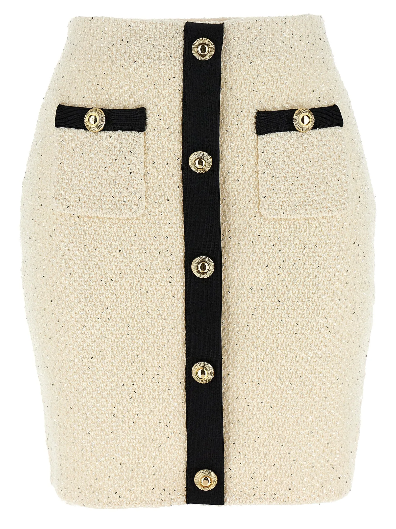 Cream Sequin Knit Mini Gonne Bianco/Nero